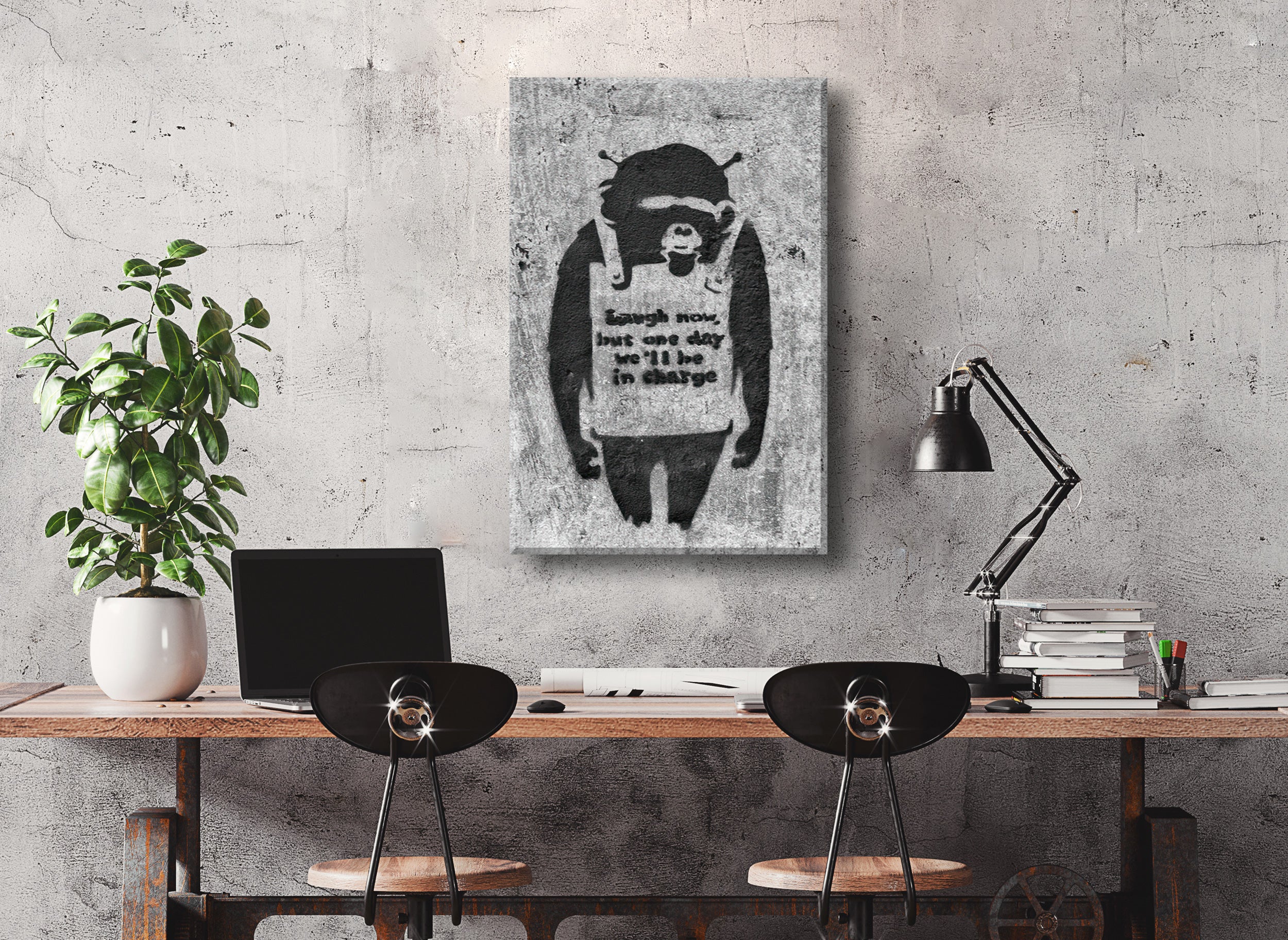 Banksy - Affe mit Schild , Leinwandbild