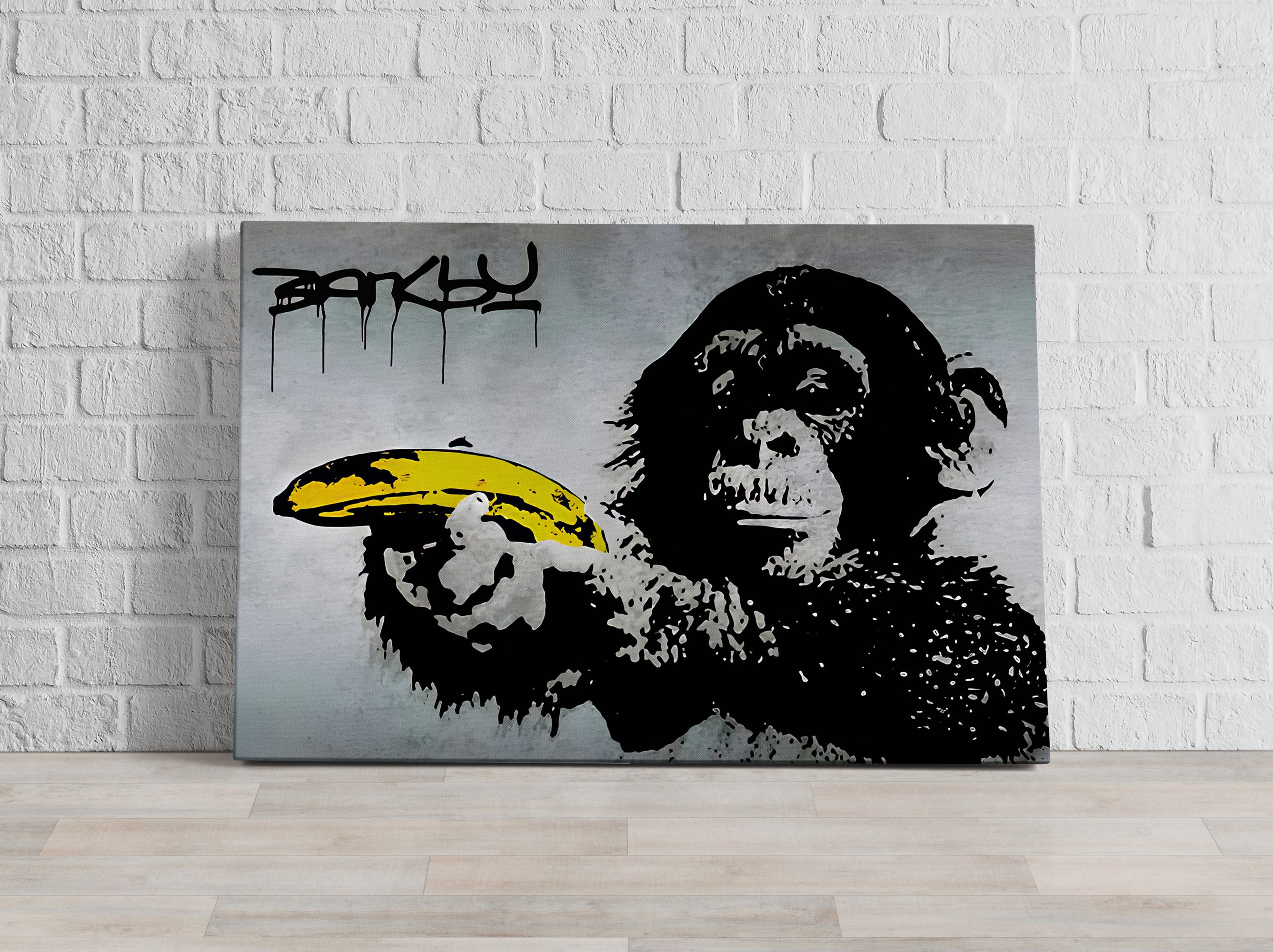 Banksy - Affe schießt mit Banane, Leinwandbild