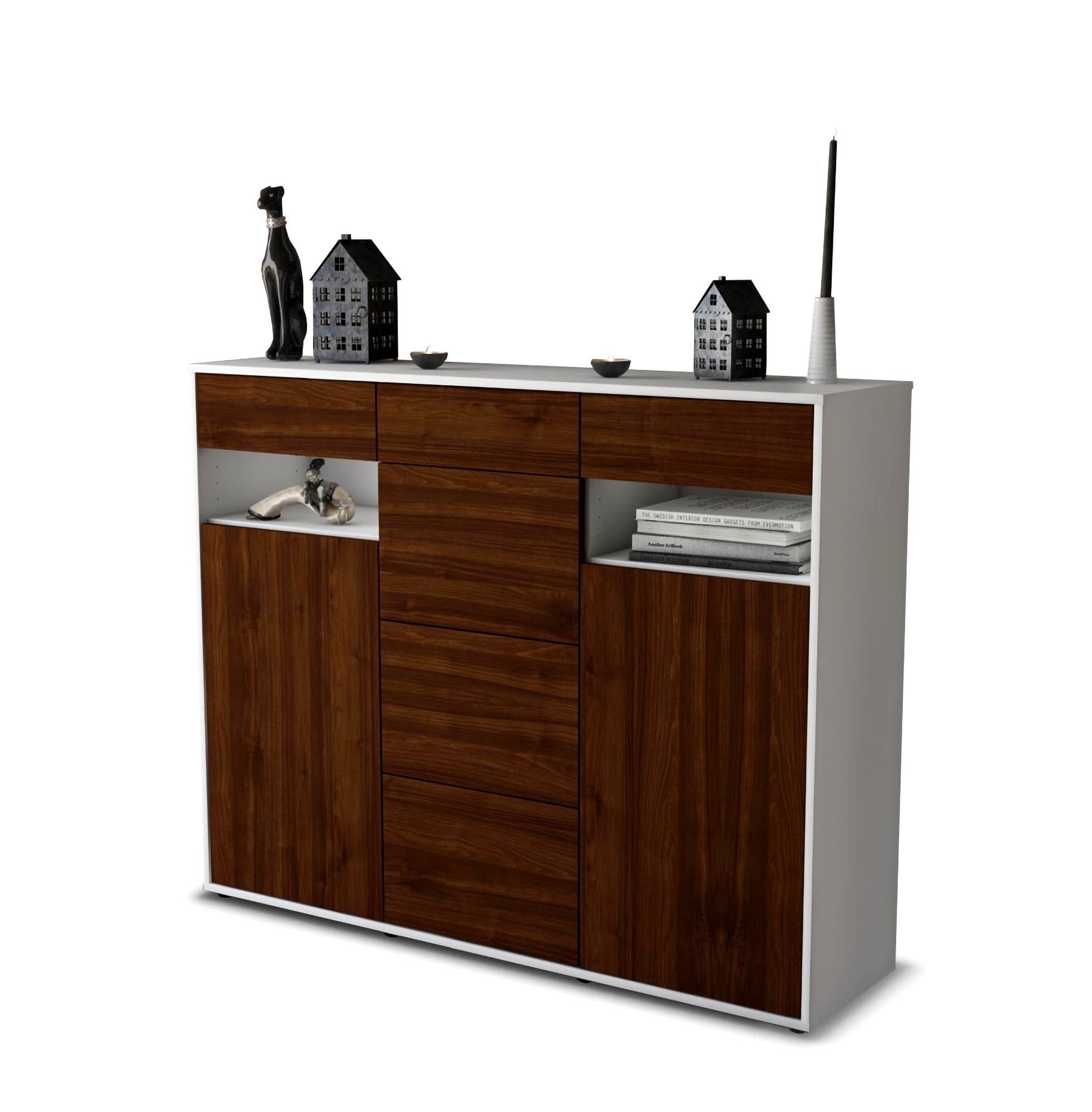Highboard - Nevia - Design Holzdekor - Freistehend mit Push to Open 136 cm Weiss