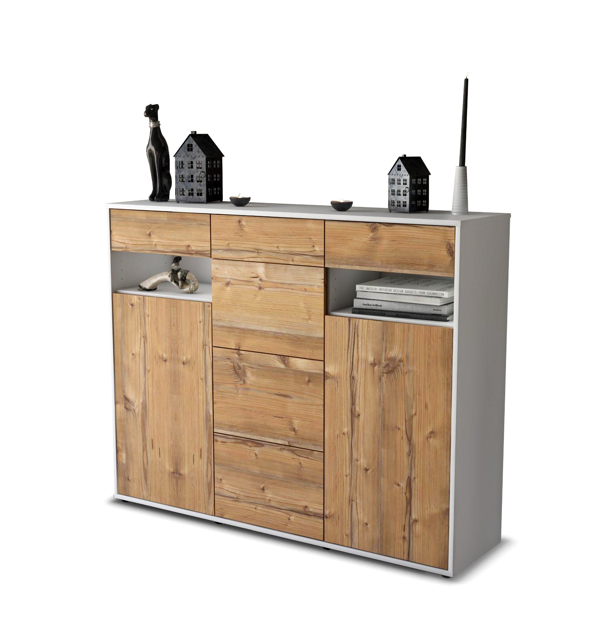 Highboard - Nevia - Design Holzdekor - Freistehend mit Push to Open 136 cm Weiss