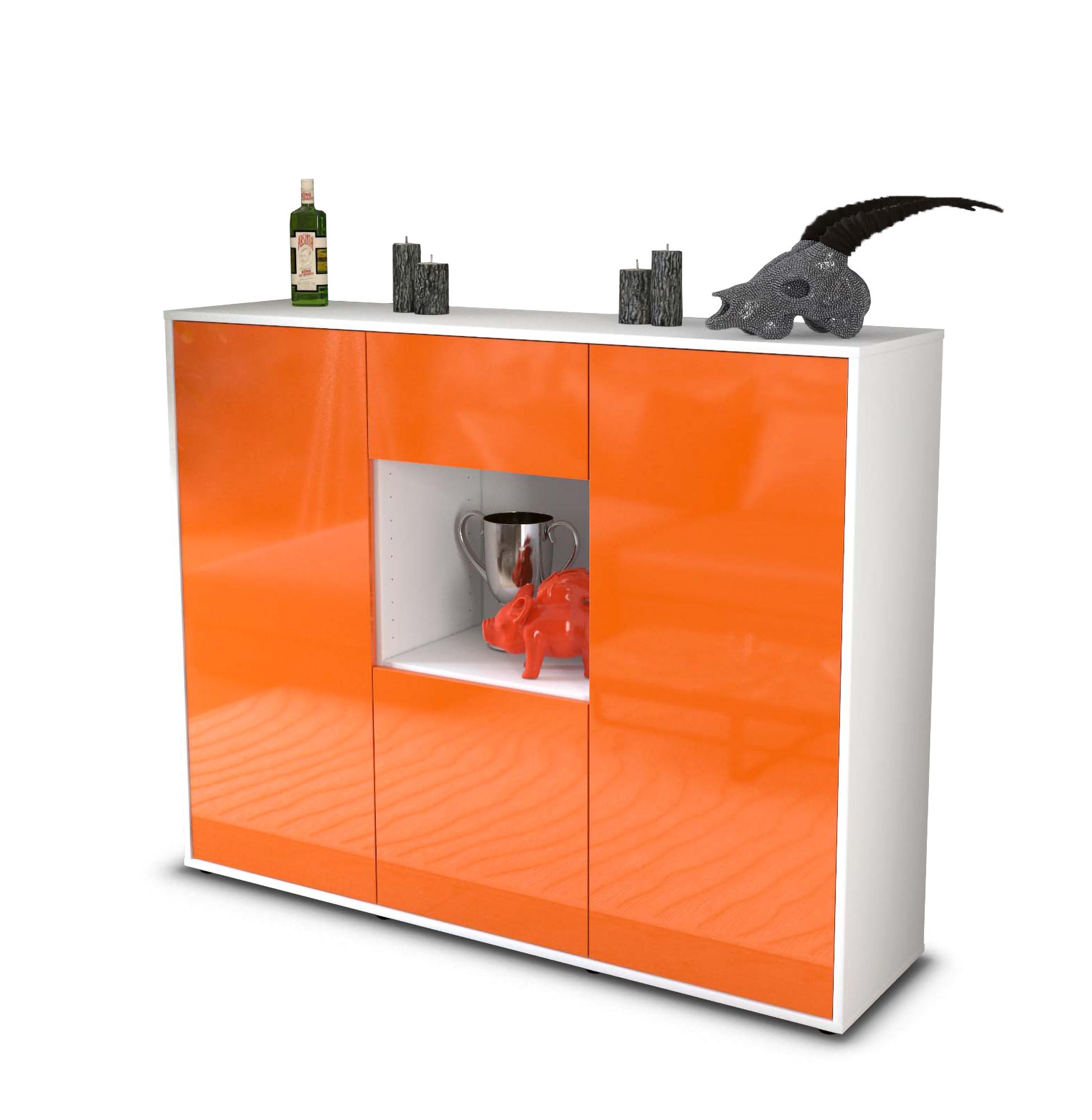 Highboard - Nuria - Design Hochglanz - Freistehend mit Push to Open 136 cm Weiss