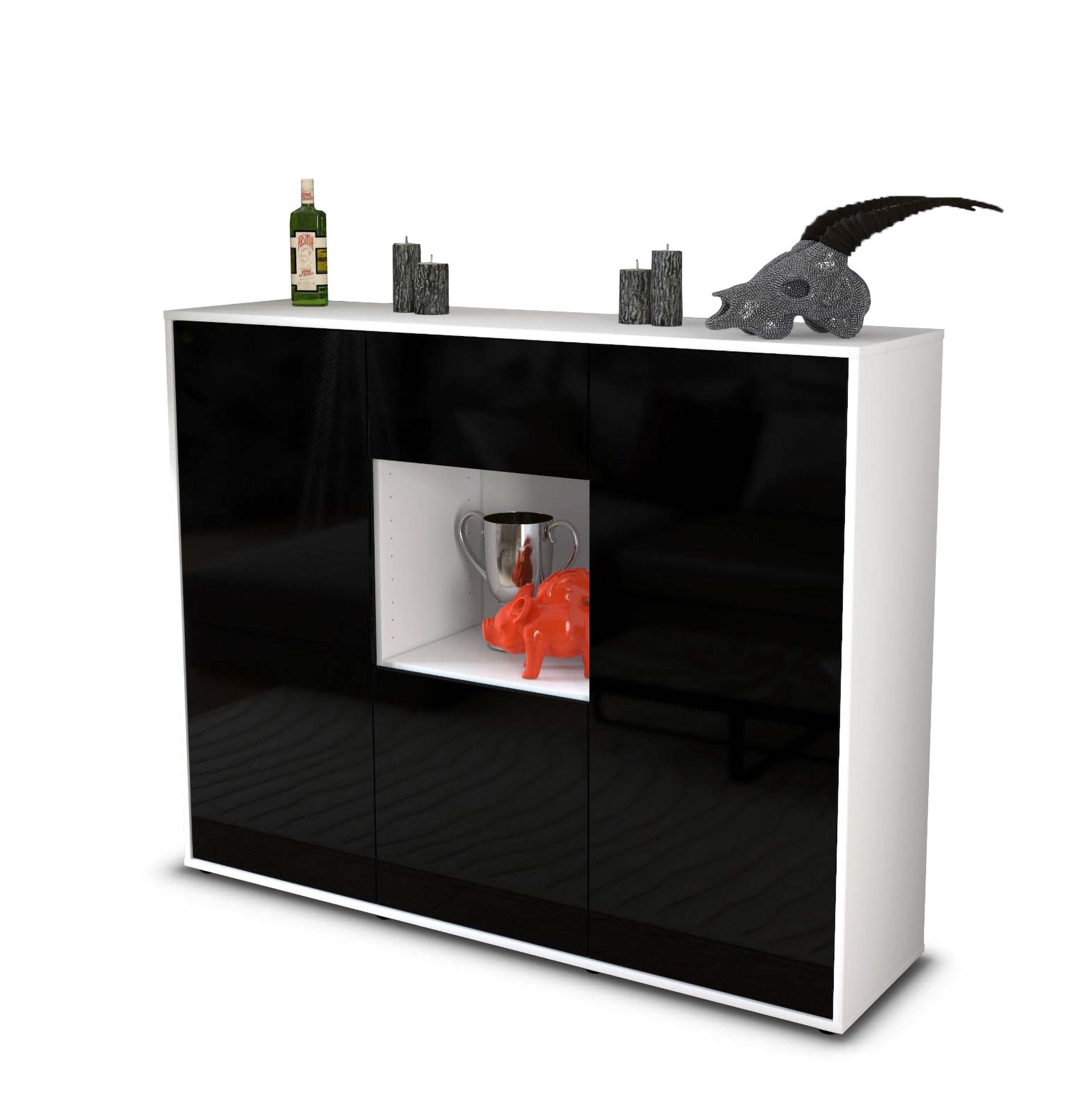 Highboard - Nuria - Design Hochglanz - Freistehend mit Push to Open 136 cm Weiss