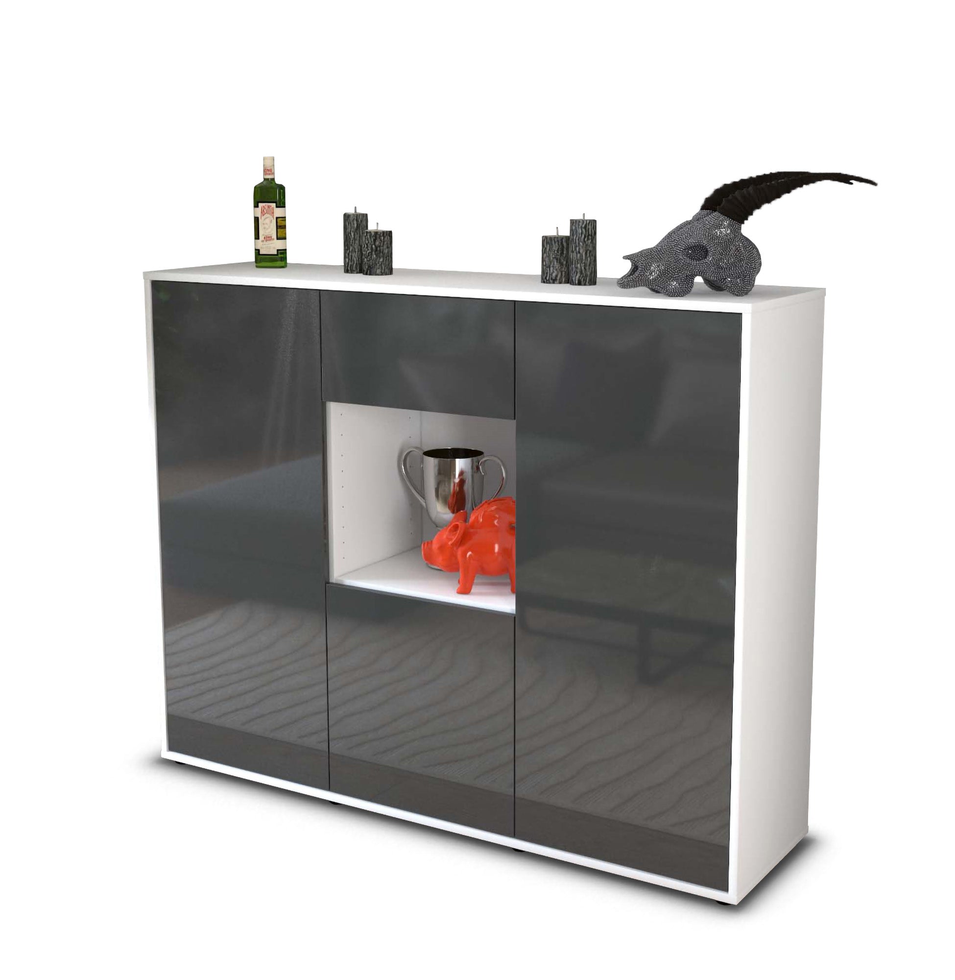 Highboard - Nuria - Design Hochglanz - Freistehend mit Push to Open 136 cm Weiss