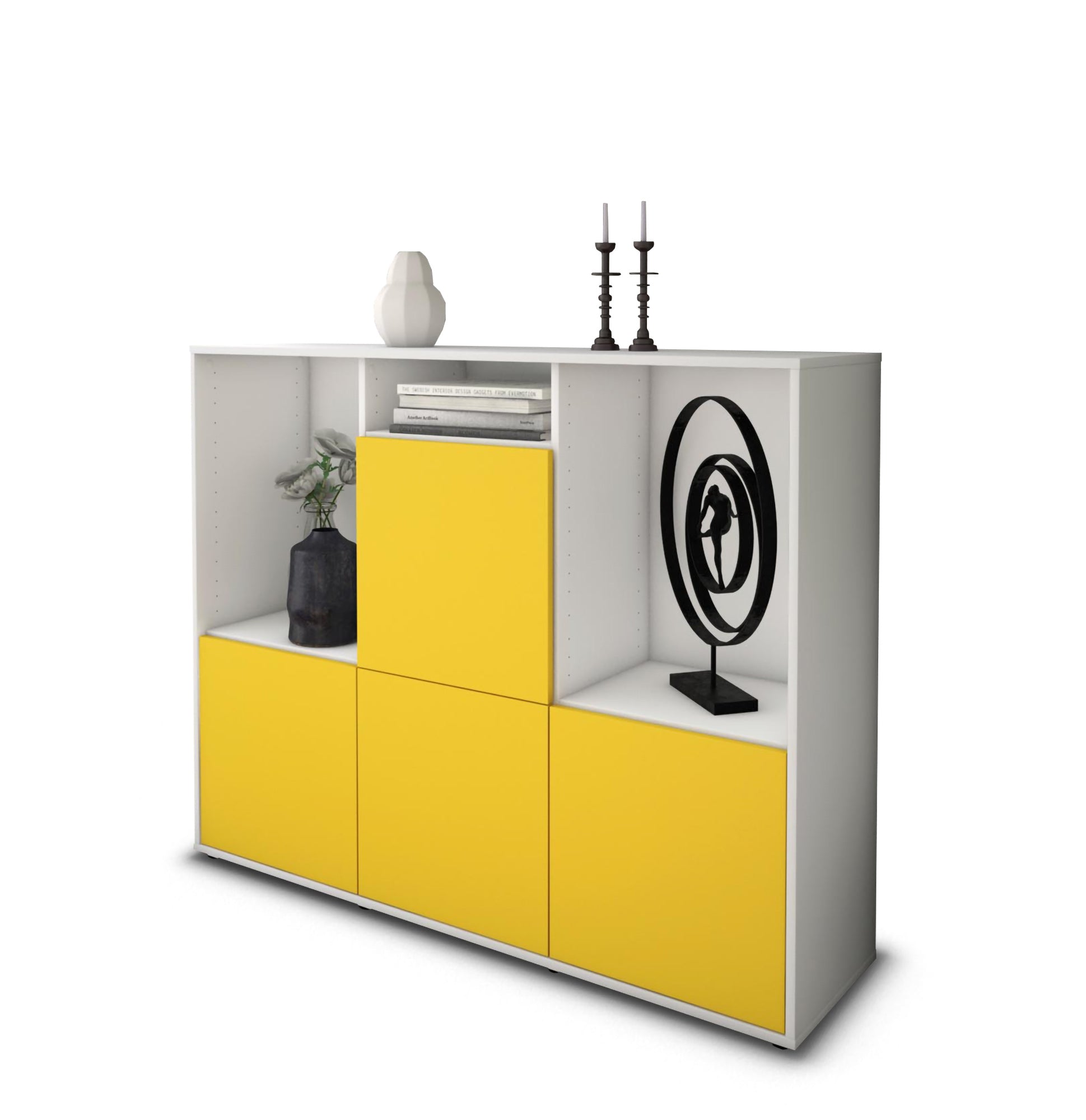 Highboard - Saskia - Design Farbakzent - Freistehend mit Push to Open 136 cm Weiss