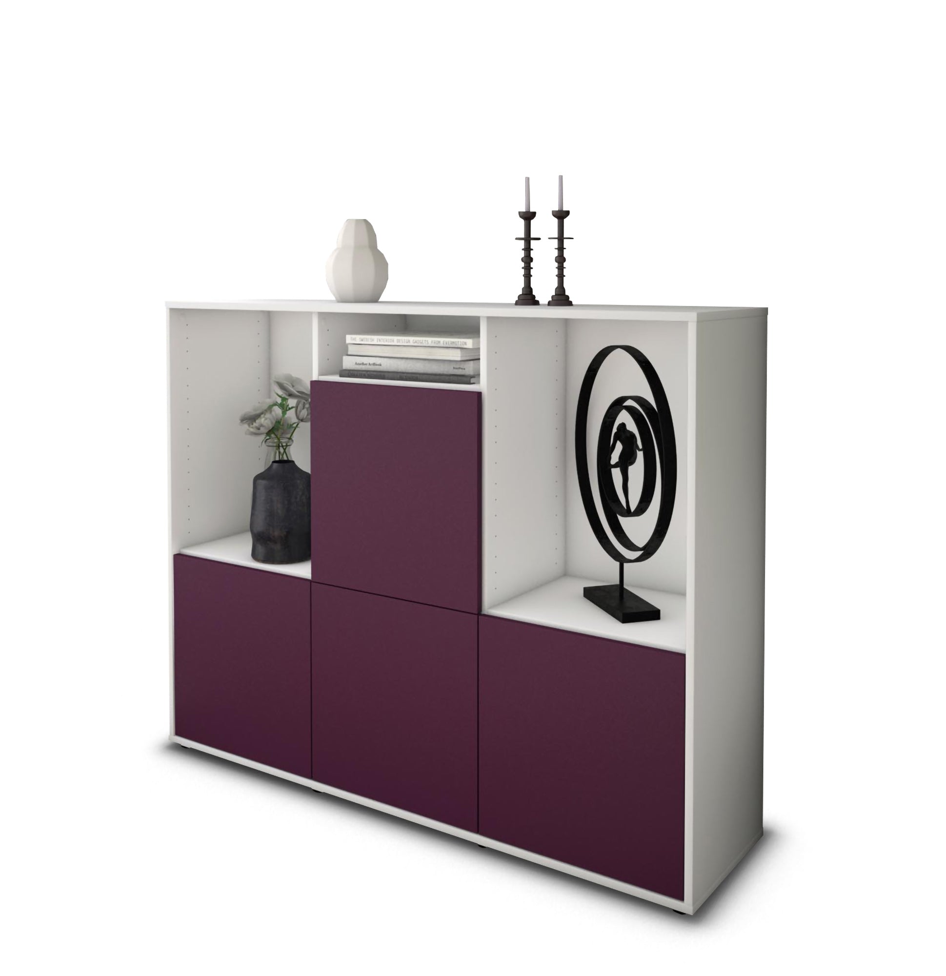 Highboard - Saskia - Design Farbakzent - Freistehend mit Push to Open 136 cm Weiss
