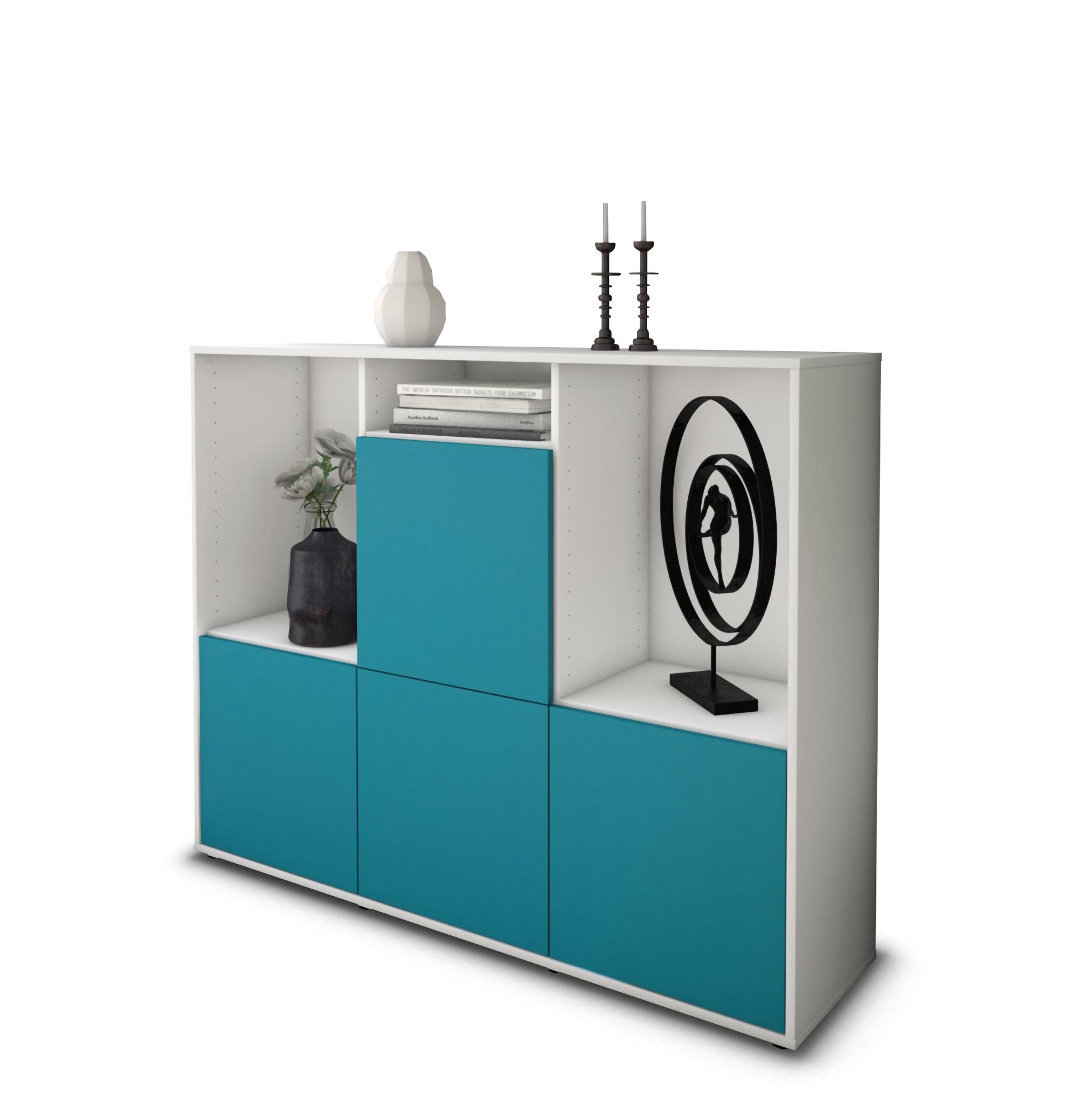 Highboard - Saskia - Design Farbakzent - Freistehend mit Push to Open 136 cm Weiss