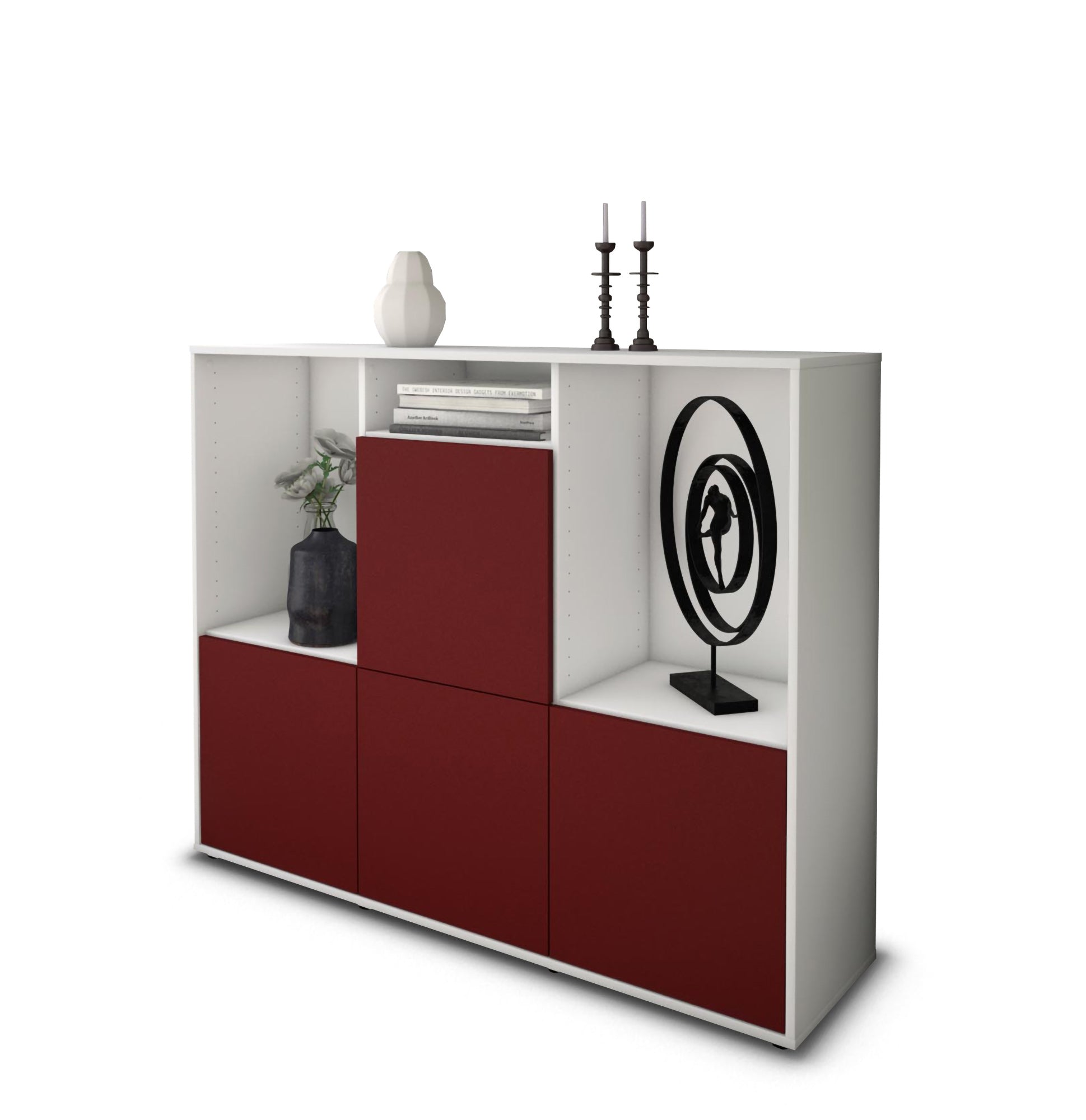 Highboard - Saskia - Design Farbakzent - Freistehend mit Push to Open 136 cm Weiss