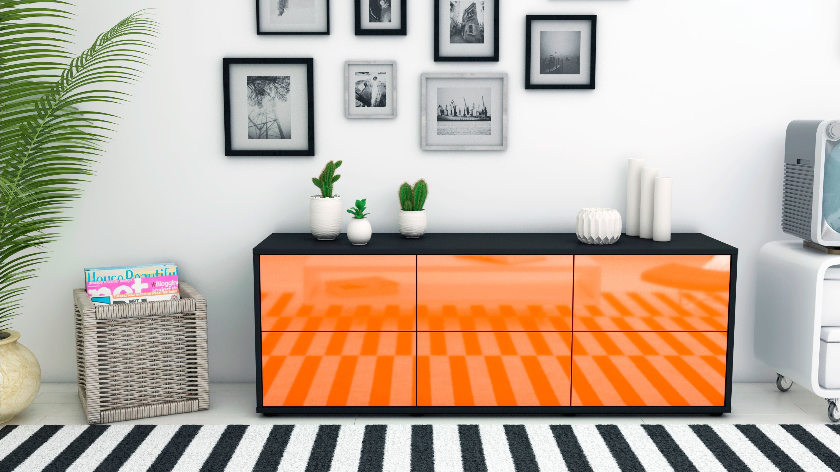 Lowboard - Alva - Design Hochglanz - Freistehend mit Push to Open 136 cm Anthrazit