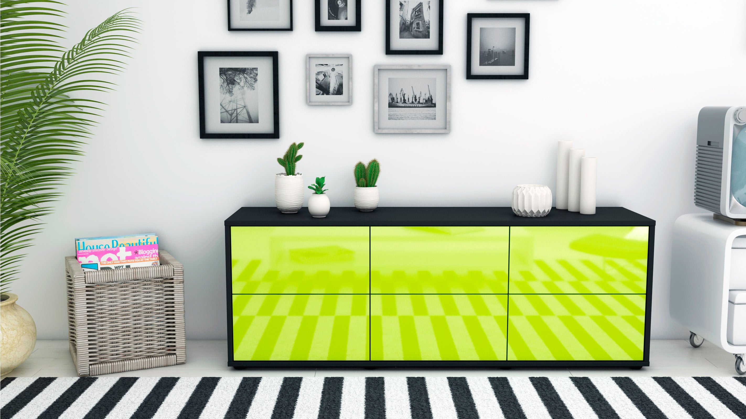 Lowboard - Alva - Design Hochglanz - Freistehend mit Push to Open 136 cm Anthrazit