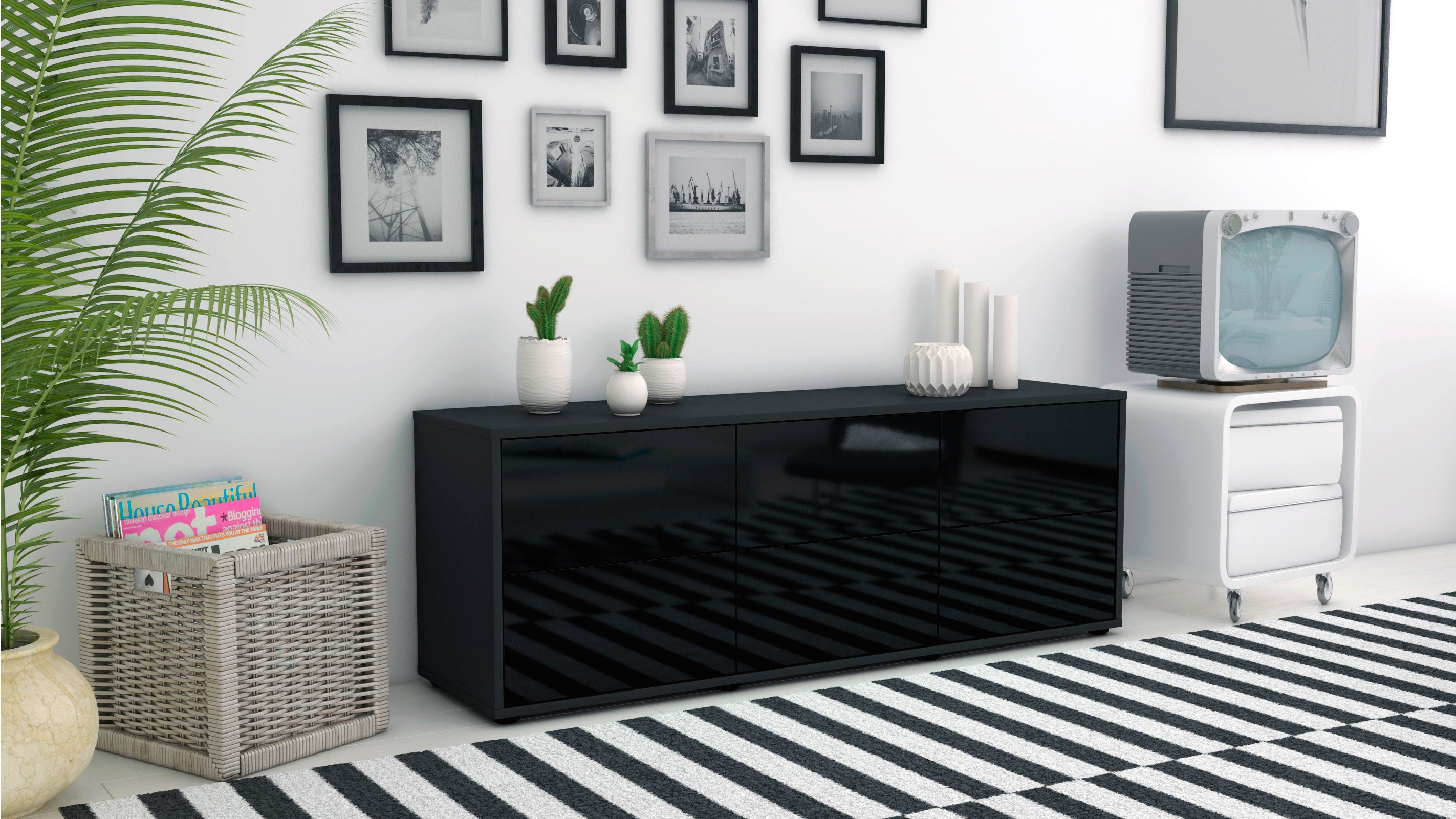 Lowboard - Alva - Design Hochglanz - Freistehend mit Push to Open 136 cm Anthrazit