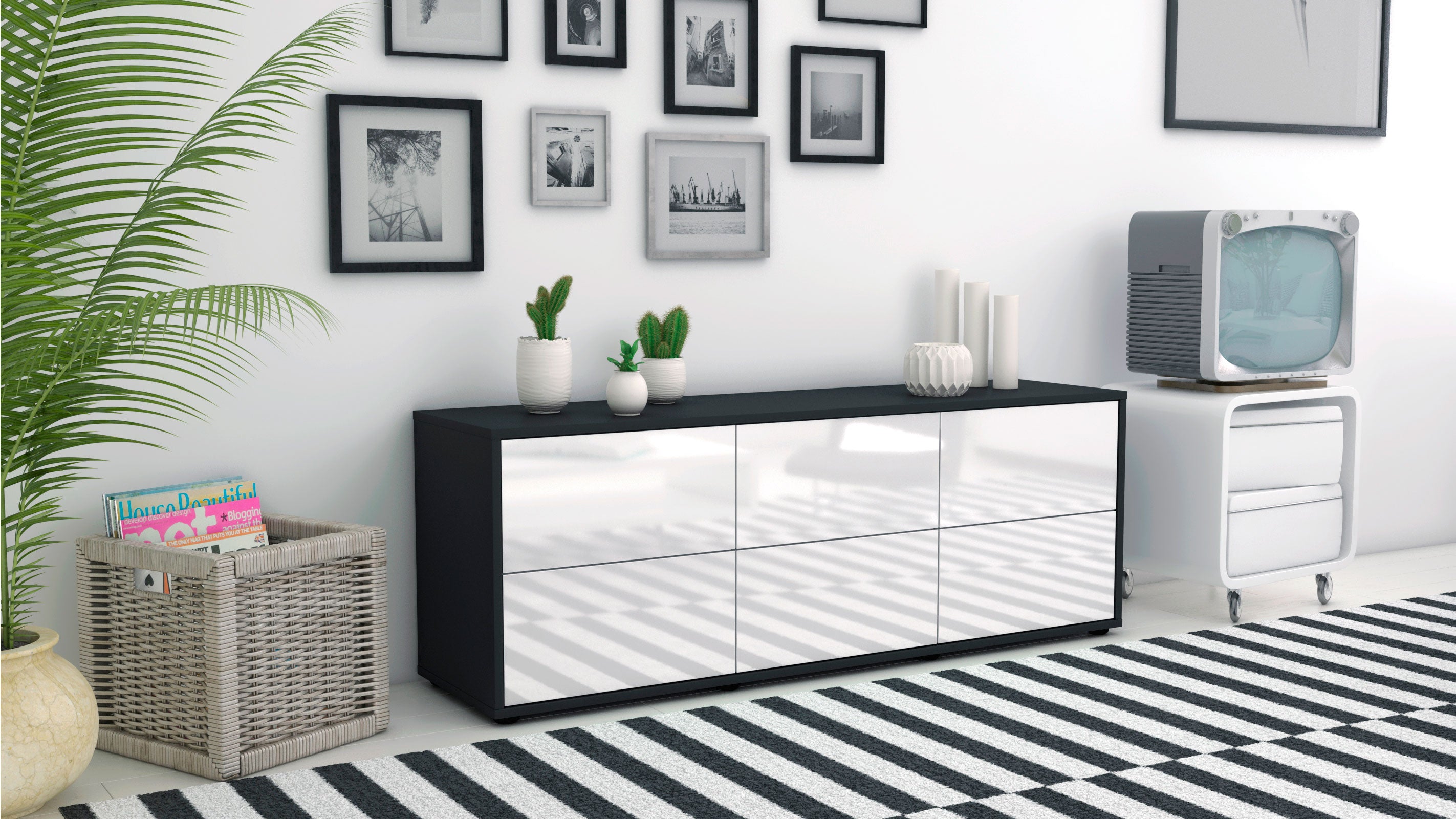 Lowboard - Alva - Design Hochglanz - Freistehend mit Push to Open 136 cm Anthrazit