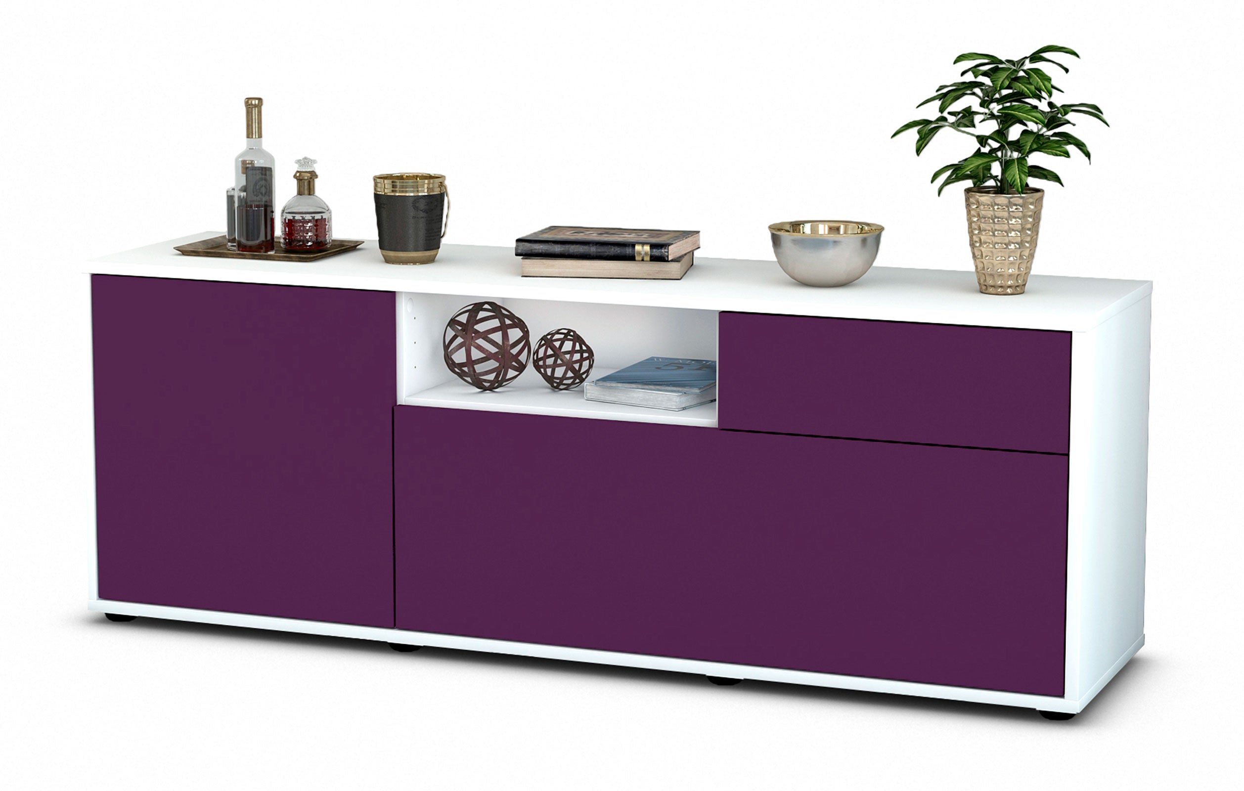 Lowboard - Amila - Design Farbakzent - Freistehend mit Push to Open 136 cm Weiss