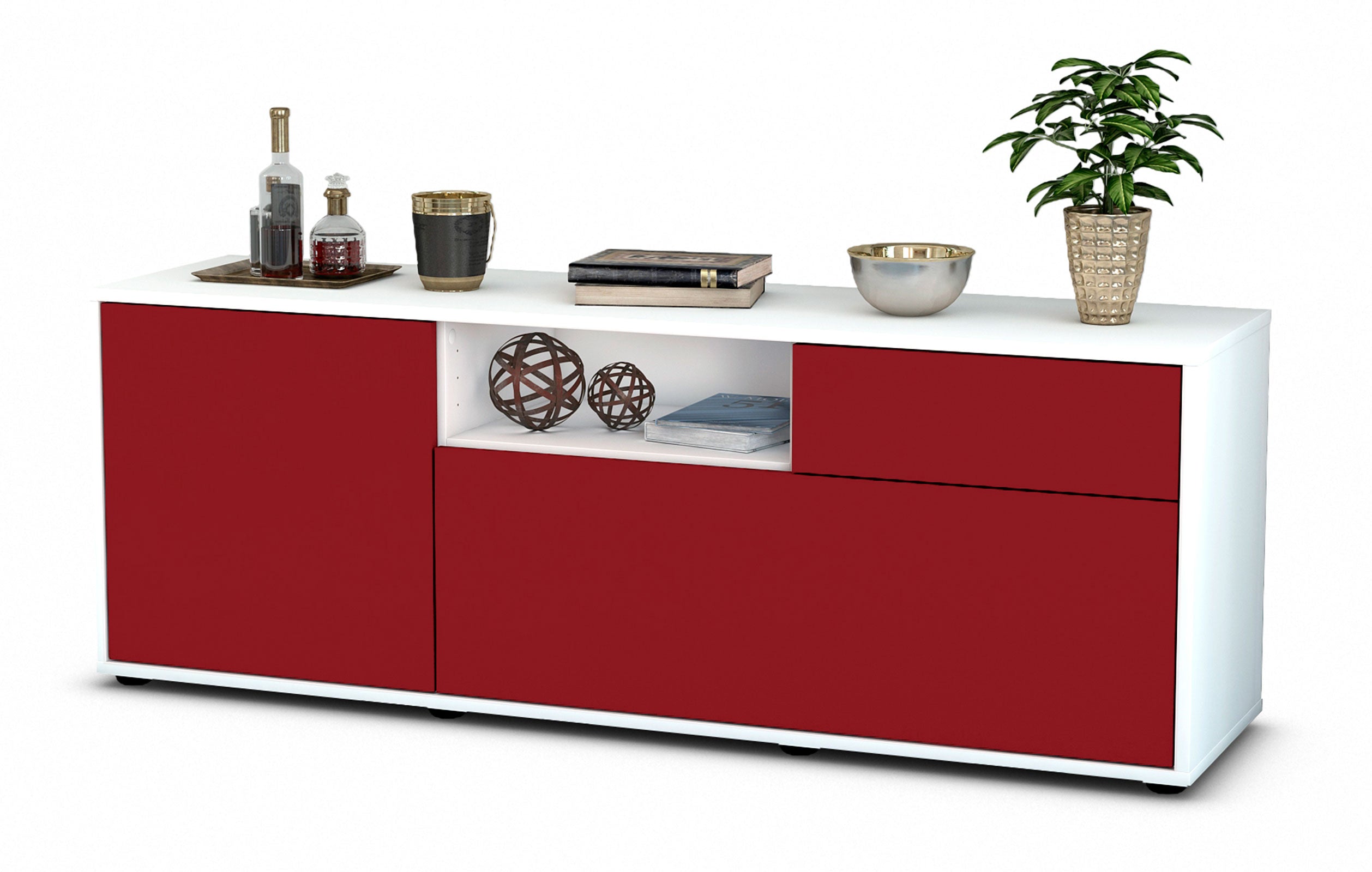 Lowboard - Amila - Design Farbakzent - Freistehend mit Push to Open 136 cm Weiss