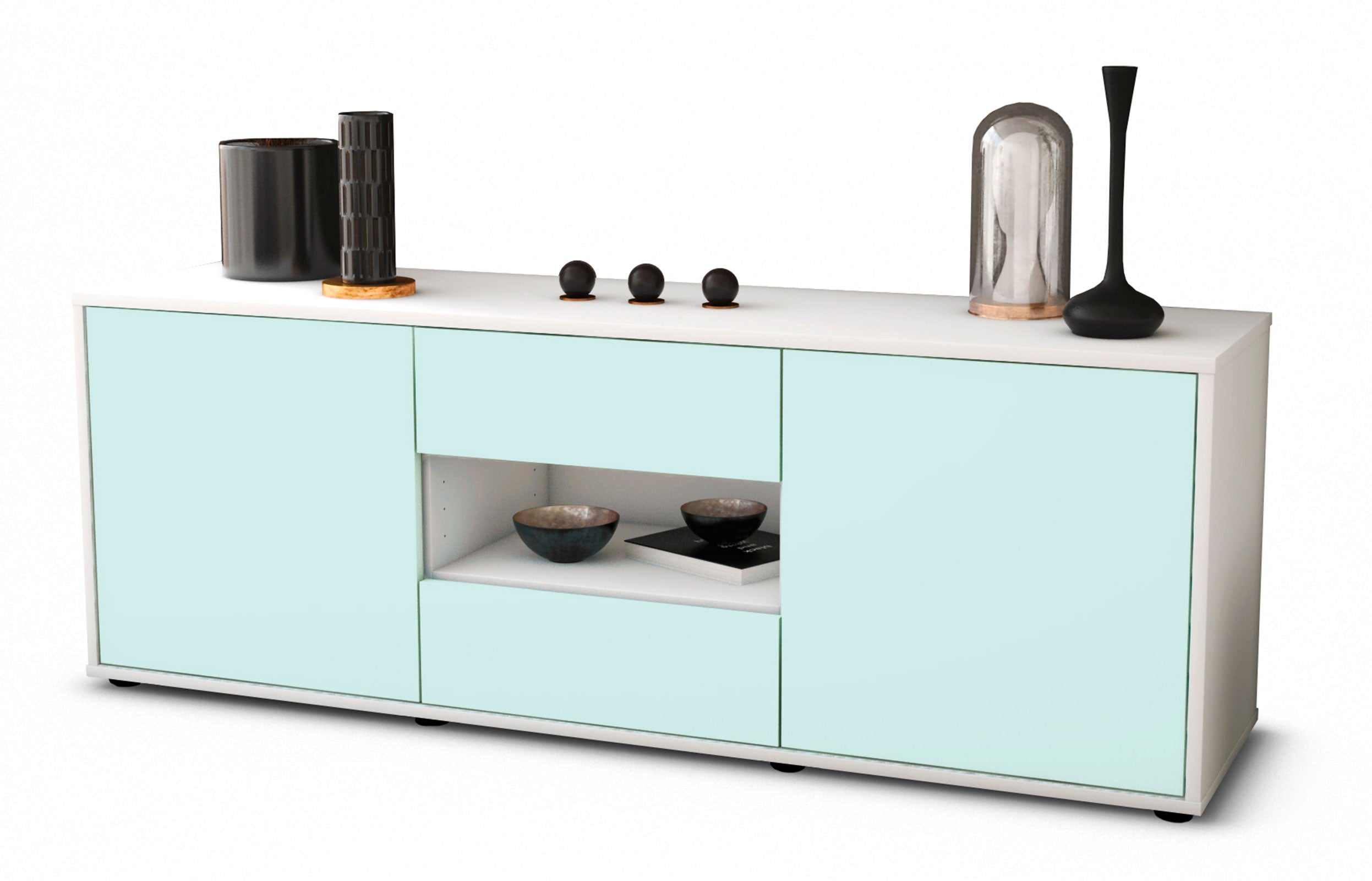 Lowboard - Antonella - Design Farbakzent - Freistehend mit Push to Open 136 cm Weiss