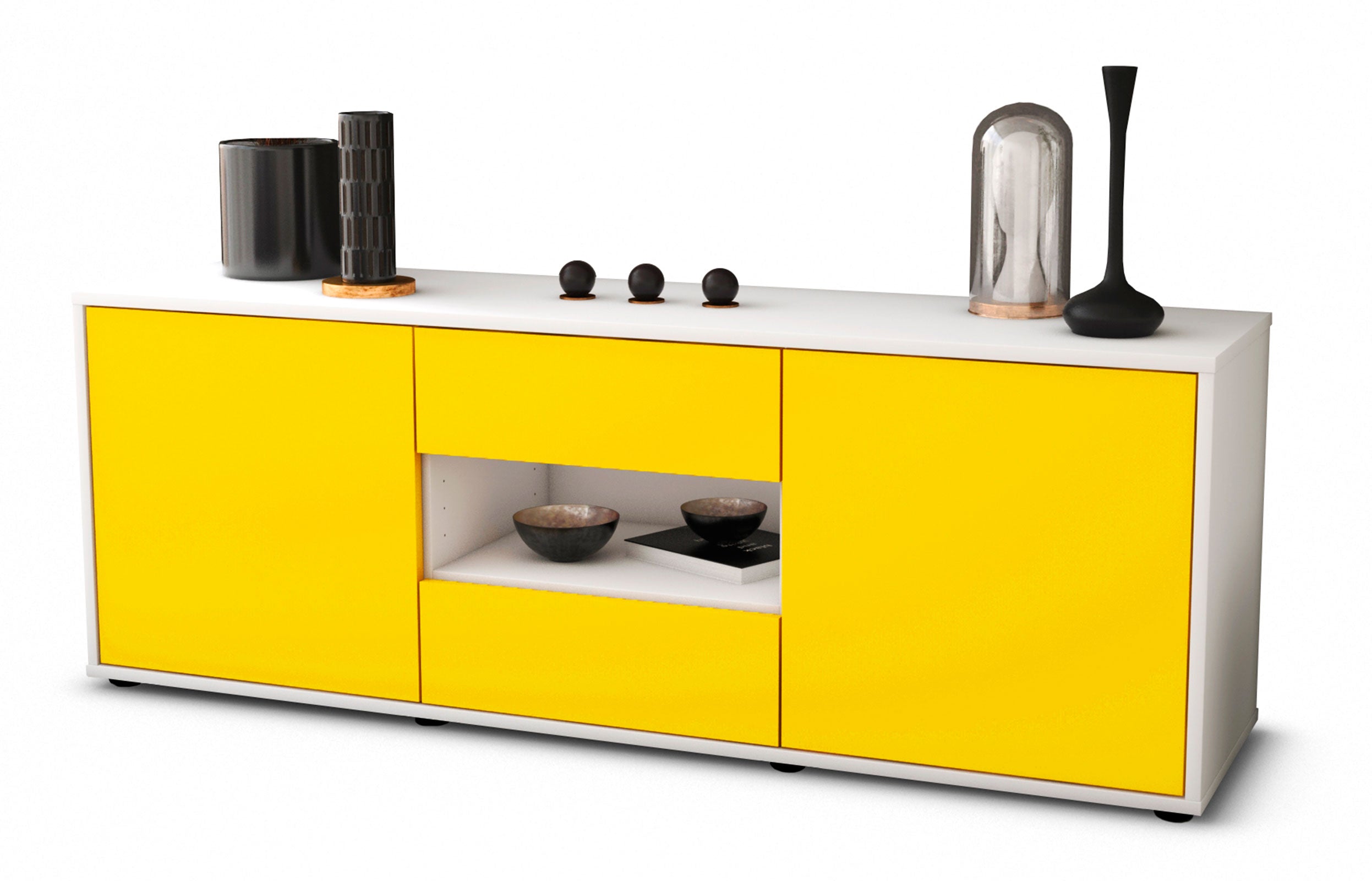 Lowboard - Antonella - Design Farbakzent - Freistehend mit Push to Open 136 cm Weiss