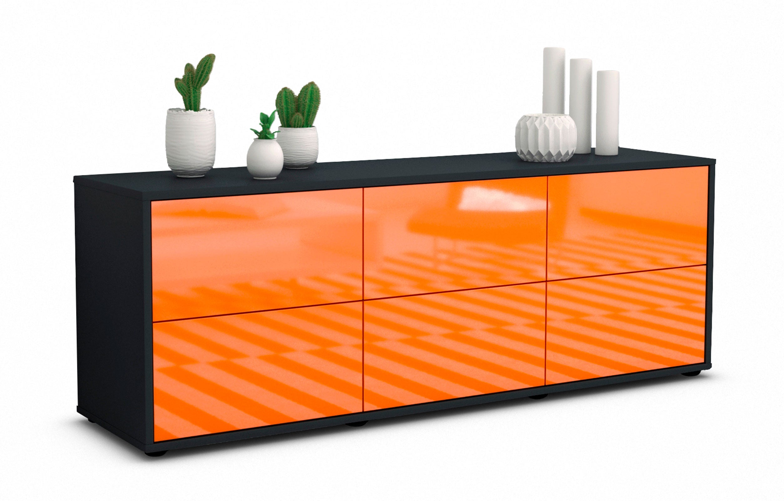 Lowboard - Alva - Design Hochglanz - Freistehend mit Push to Open 136 cm Anthrazit