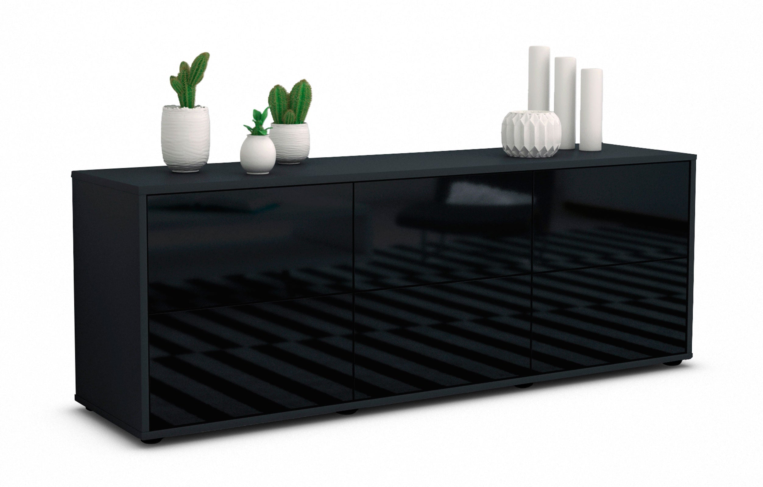 Lowboard - Alva - Design Hochglanz - Freistehend mit Push to Open 136 cm Anthrazit