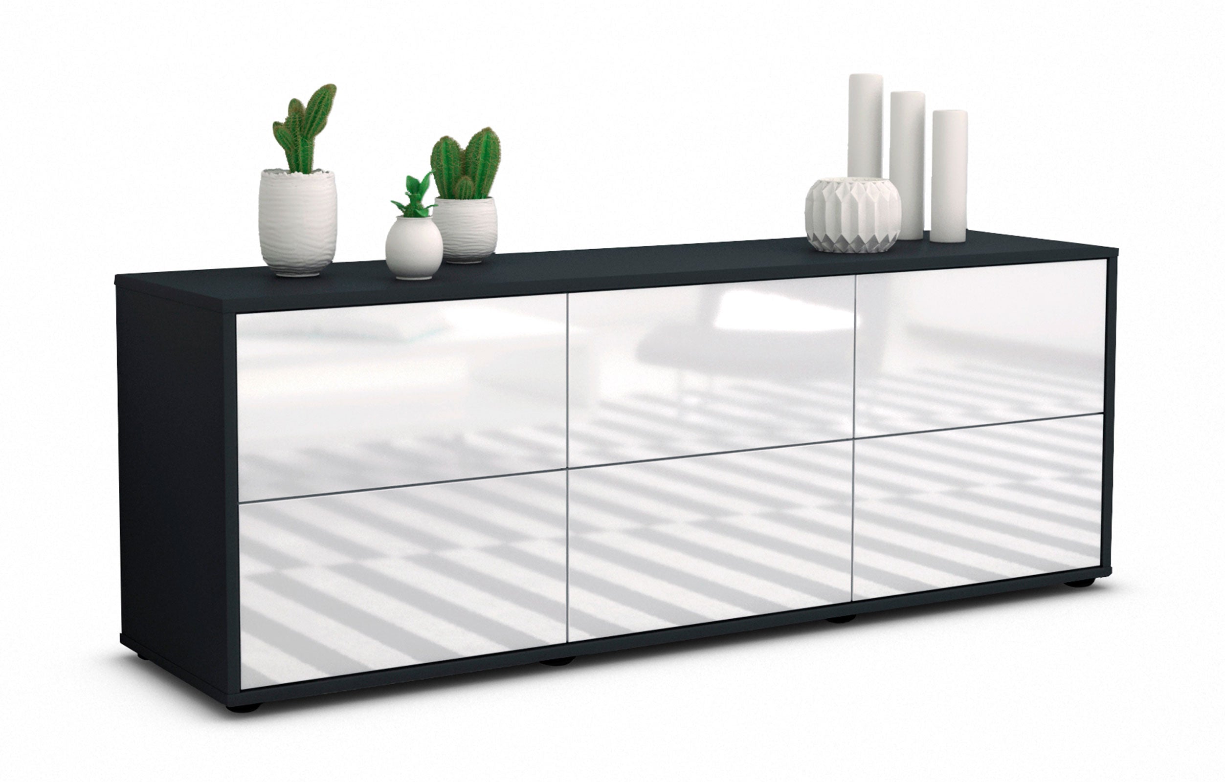 Lowboard - Alva - Design Hochglanz - Freistehend mit Push to Open 136 cm Anthrazit