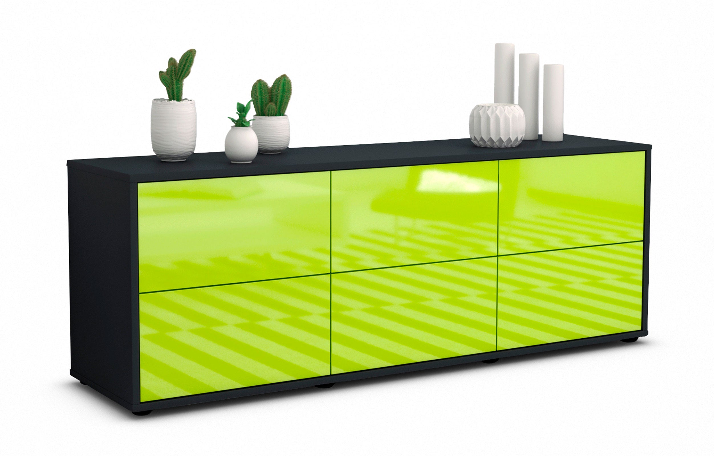 Lowboard - Alva - Design Hochglanz - Freistehend mit Push to Open 136 cm Anthrazit