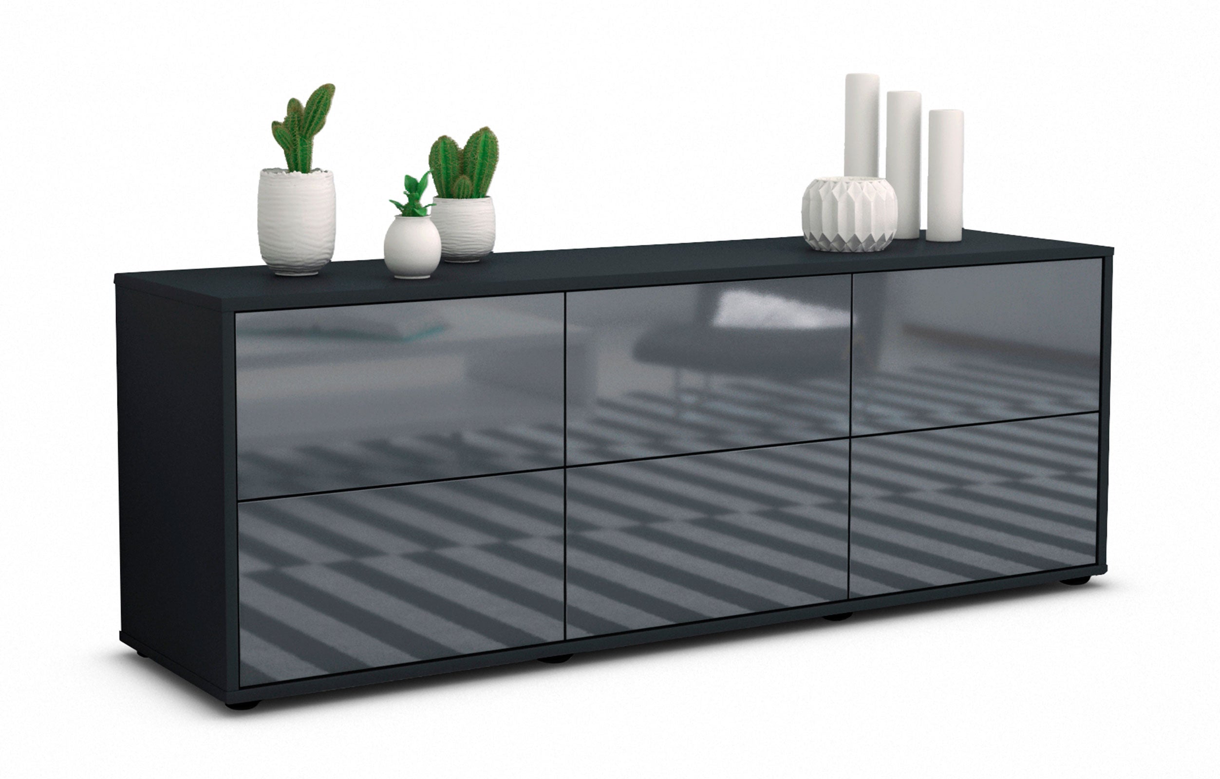 Lowboard - Alva - Design Hochglanz - Freistehend mit Push to Open 136 cm Anthrazit