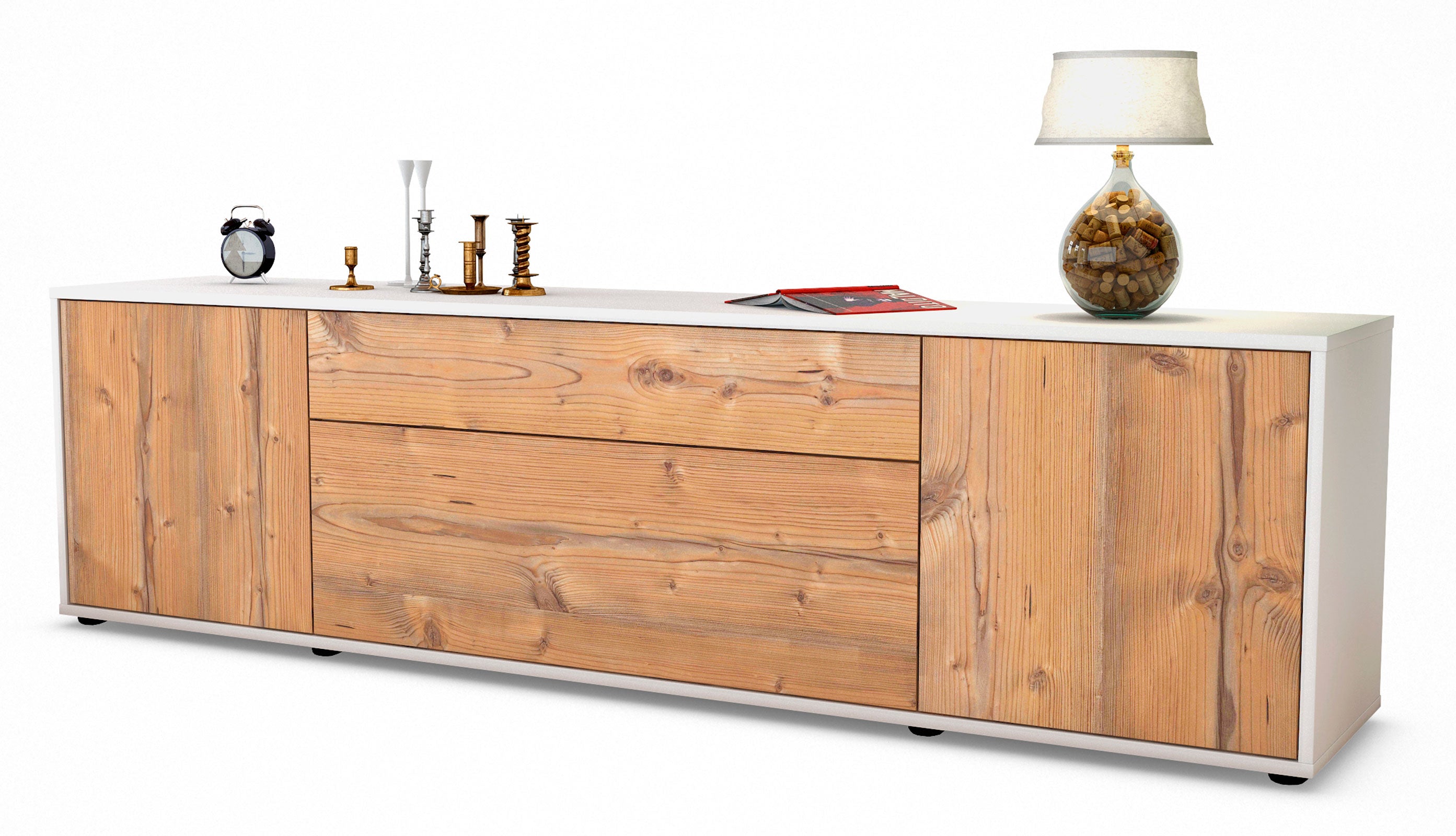 Lowboard - Aria - Design Holzdekor - Freistehend mit Push to Open 180 cm Weiss