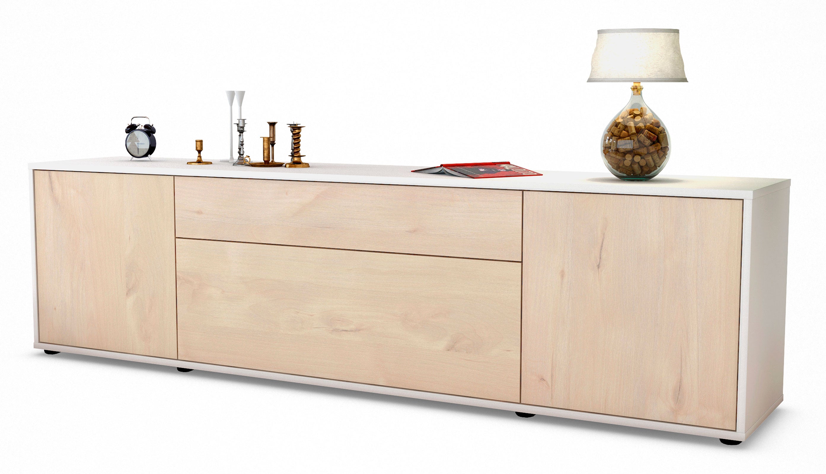 Lowboard - Aria - Design Holzdekor - Freistehend mit Push to Open 180 cm Weiss