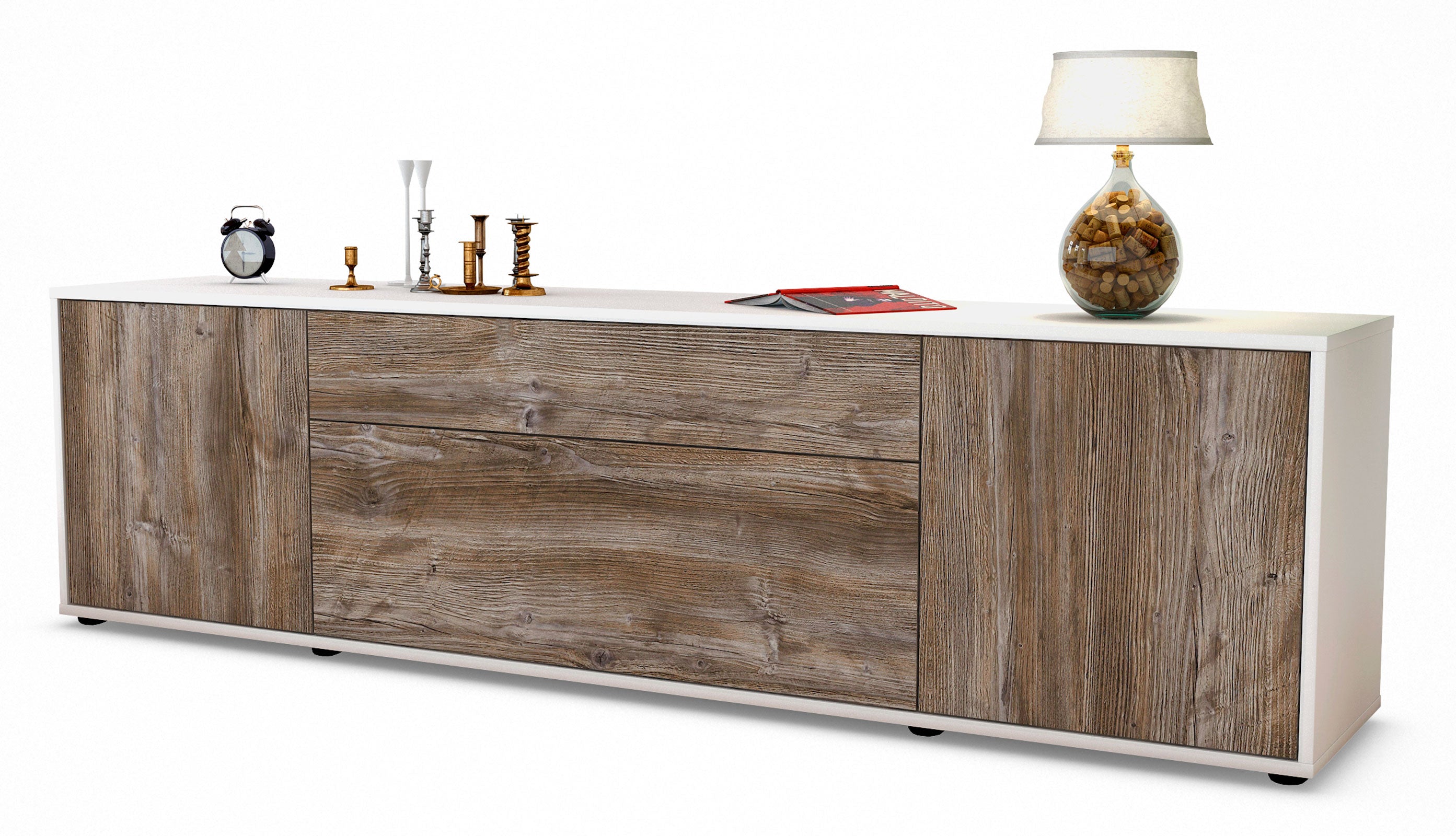 Lowboard - Aria - Design Holzdekor - Freistehend mit Push to Open 180 cm Weiss