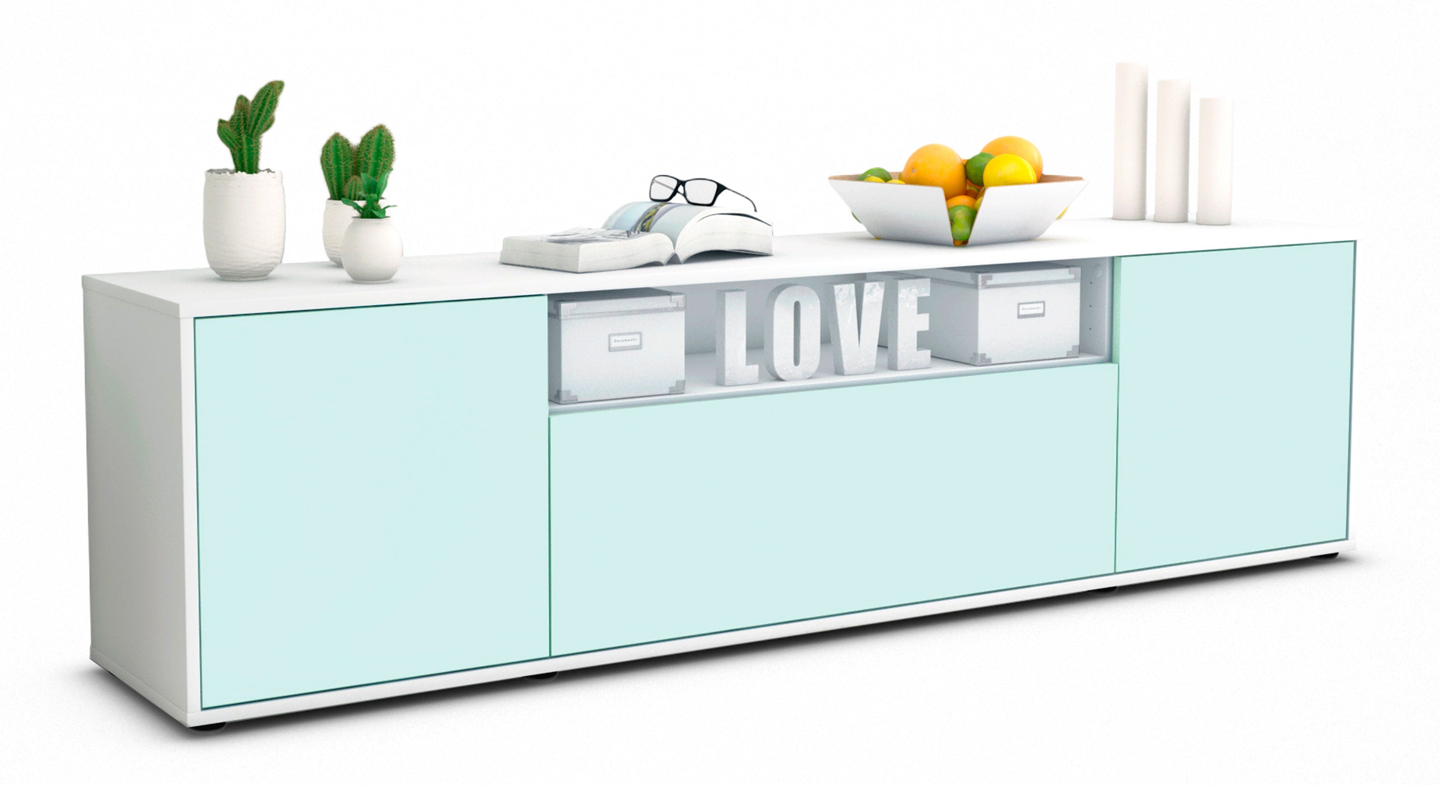 Lowboard - Ariana - Design Farbakzent - Freistehend mit Push to Open 180 cm Weiss