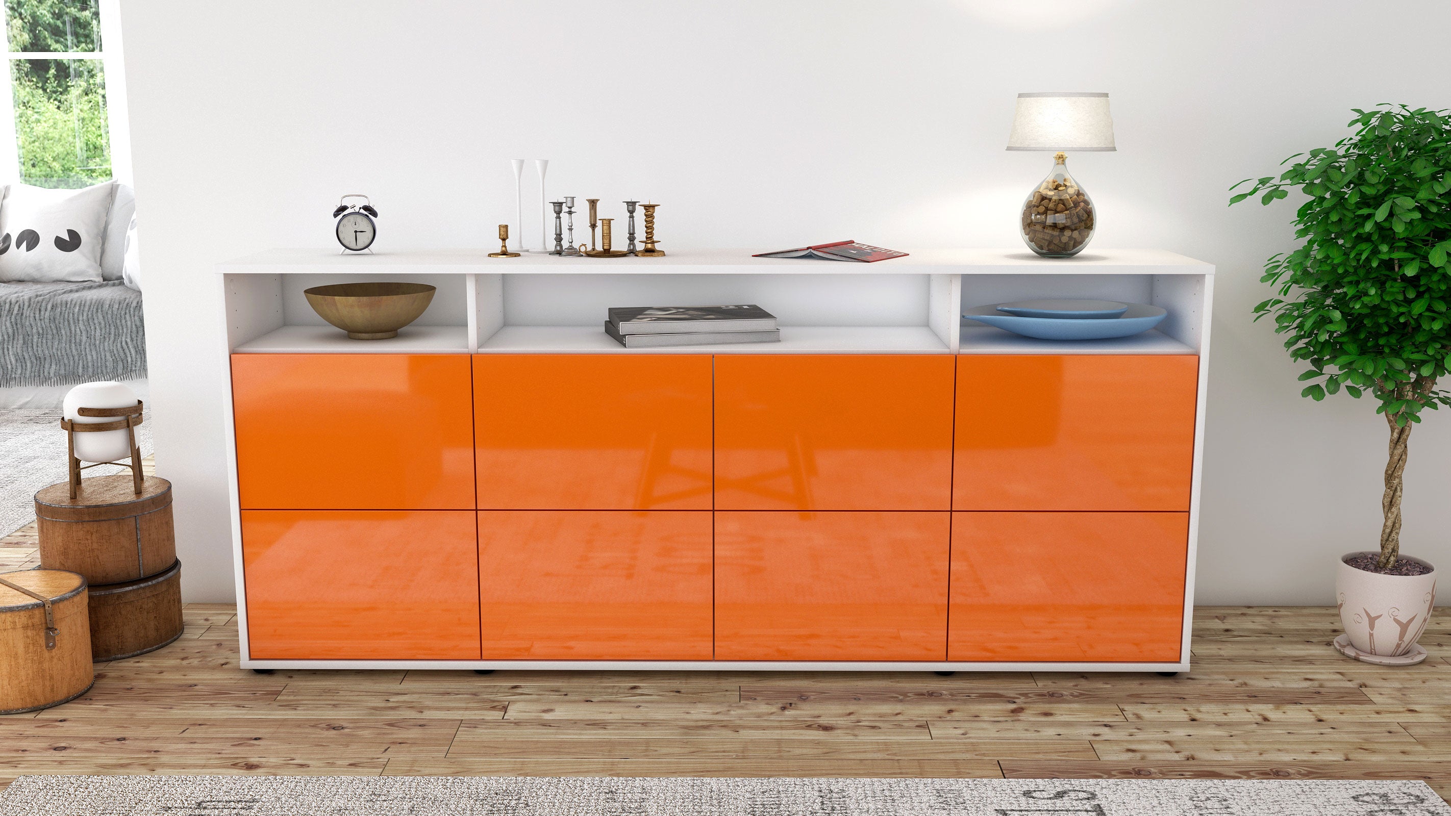Sideboard - Evita - Design Hochglanz - Freistehend mit Push to Open 180 cm Weiss