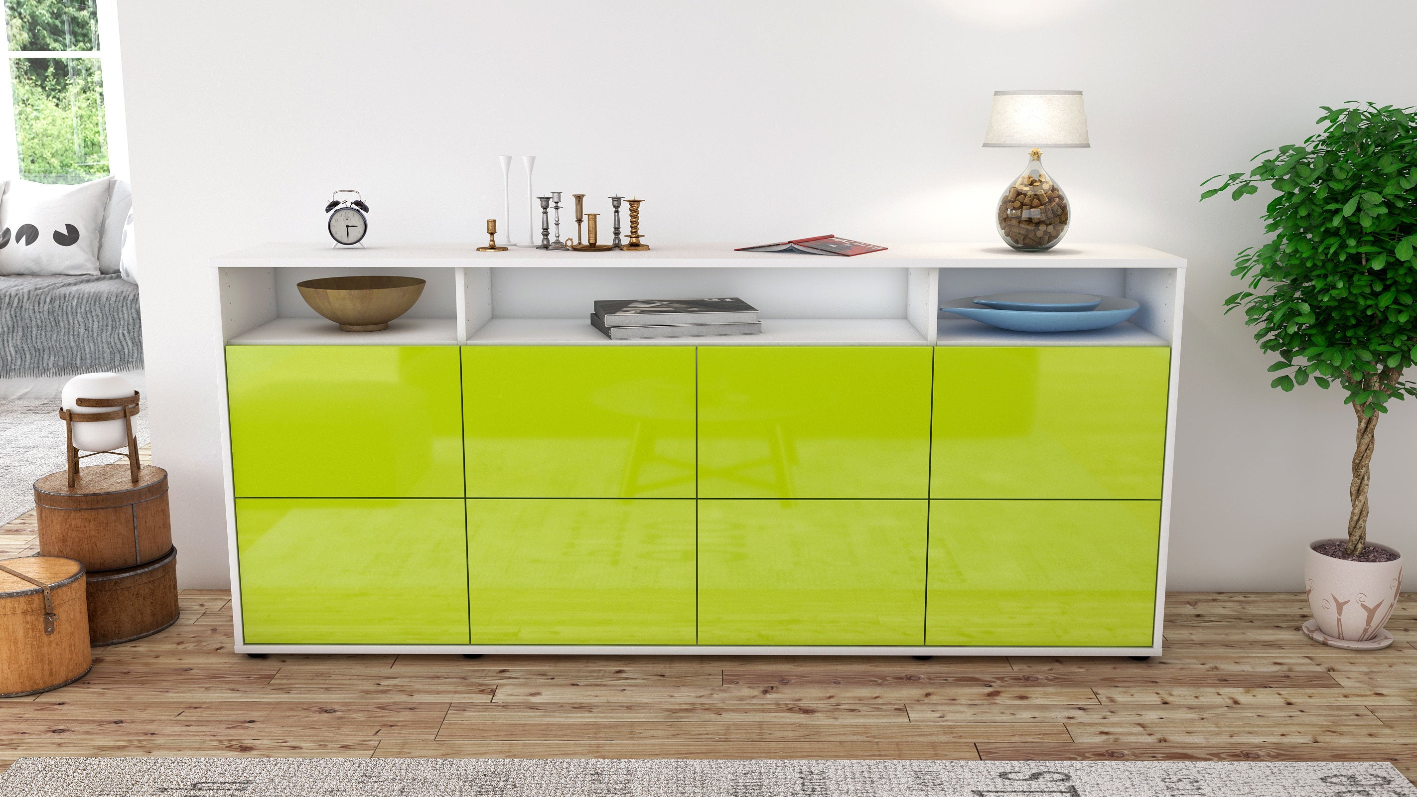 Sideboard - Evita - Design Hochglanz - Freistehend mit Push to Open 180 cm Weiss