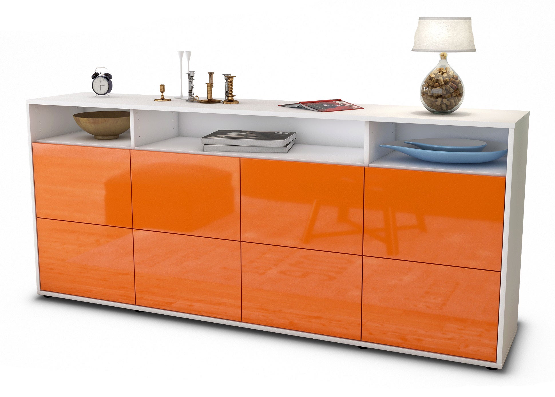 Sideboard - Evita - Design Hochglanz - Freistehend mit Push to Open 180 cm Weiss