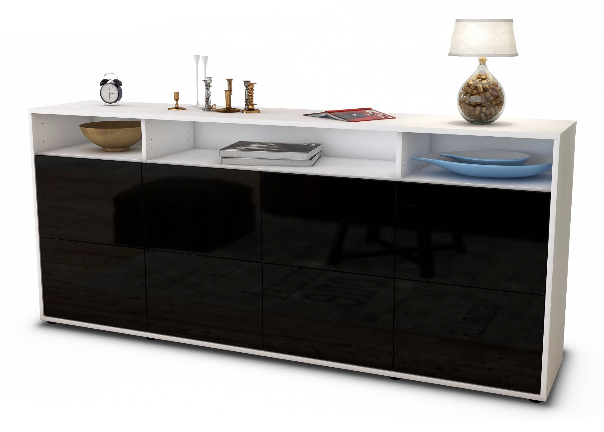 Sideboard - Evita - Design Hochglanz - Freistehend mit Push to Open 180 cm Weiss