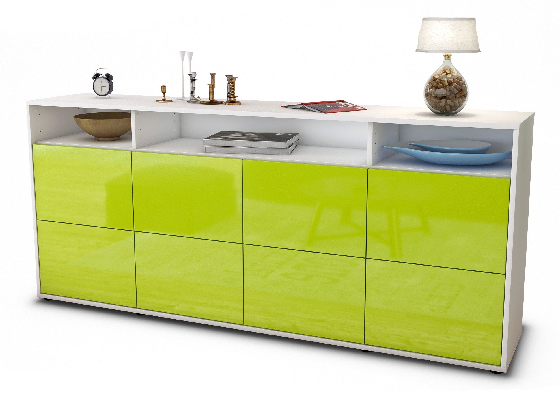 Sideboard - Evita - Design Hochglanz - Freistehend mit Push to Open 180 cm Weiss