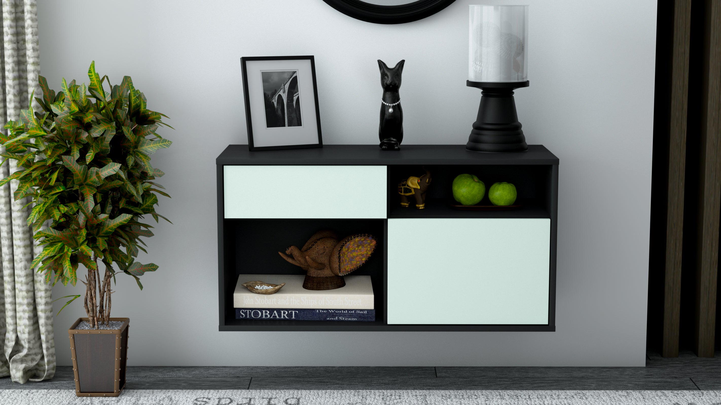 Lowboard - Albina - Design Farbakzent - Wandmontage mit Push to Open 92 cm Anthrazit