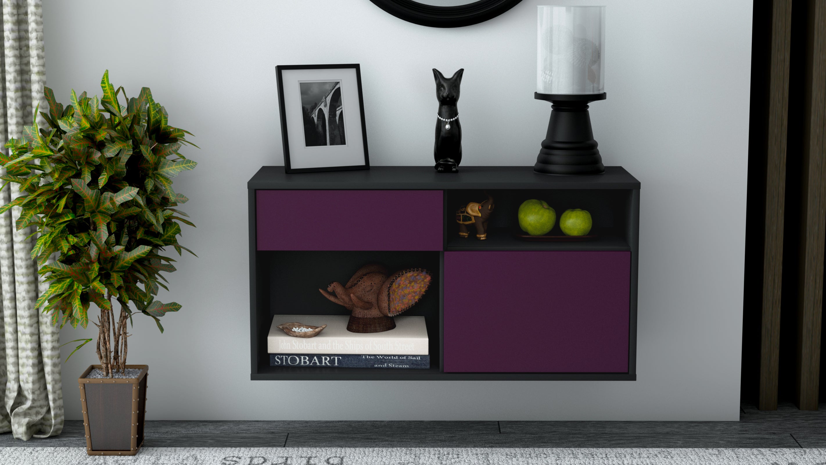 Lowboard - Albina - Design Farbakzent - Wandmontage mit Push to Open 92 cm Anthrazit