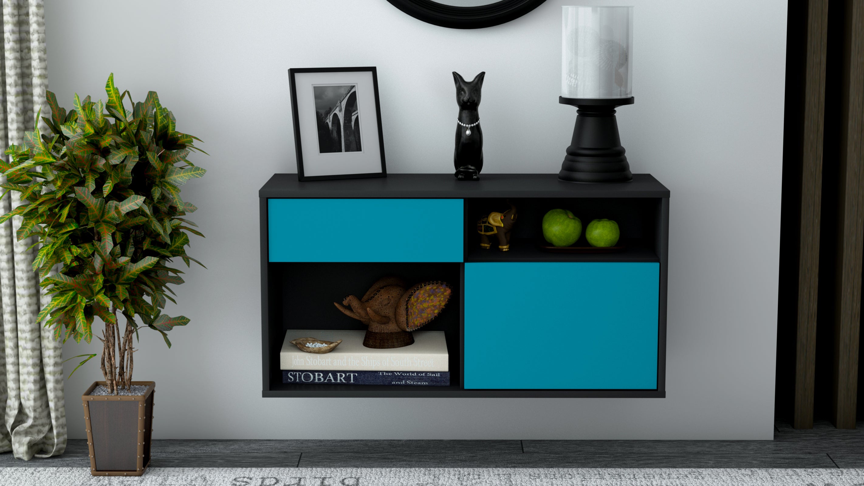 Lowboard - Albina - Design Farbakzent - Wandmontage mit Push to Open 92 cm Anthrazit