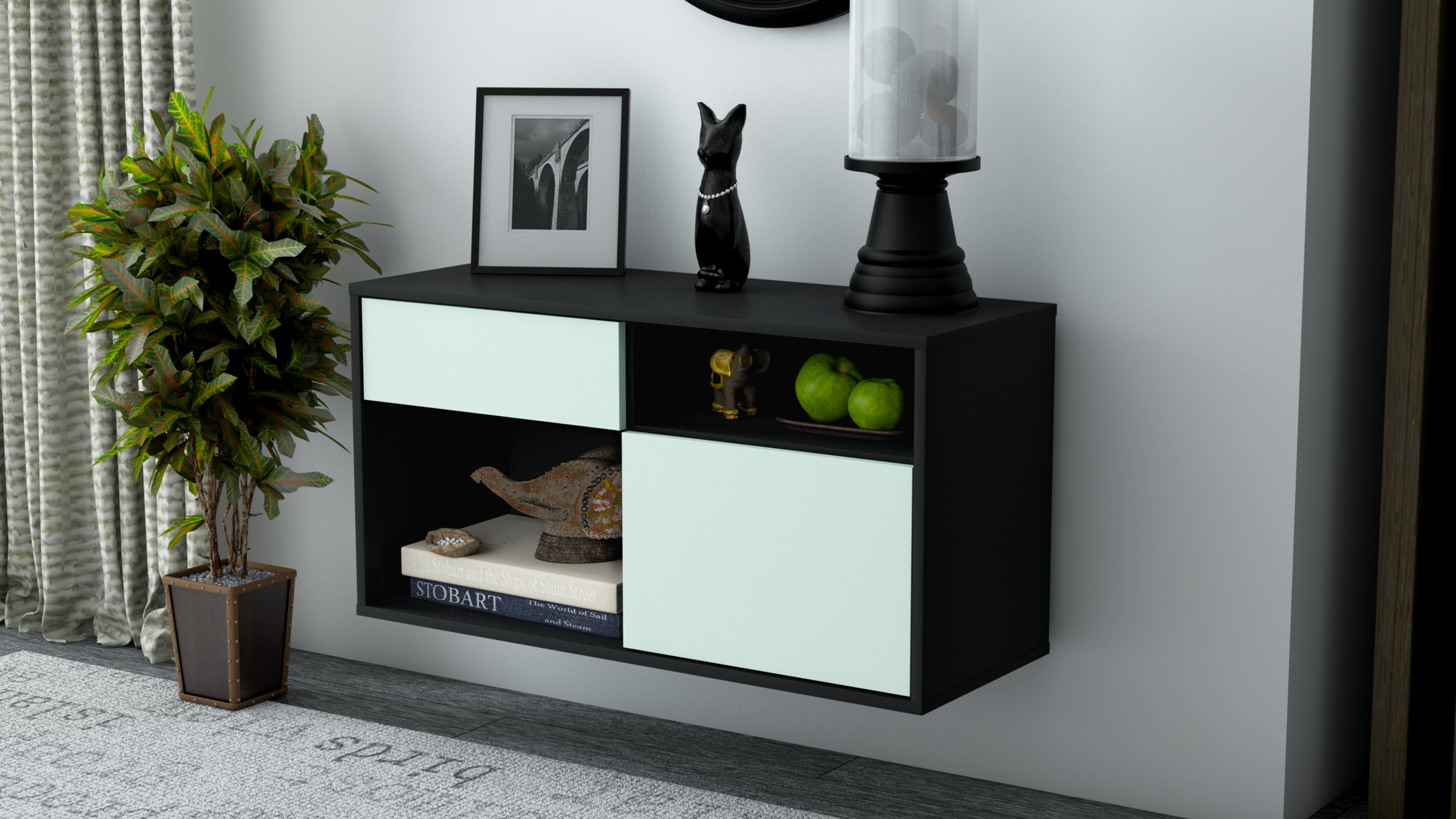 Lowboard - Albina - Design Farbakzent - Wandmontage mit Push to Open 92 cm Anthrazit