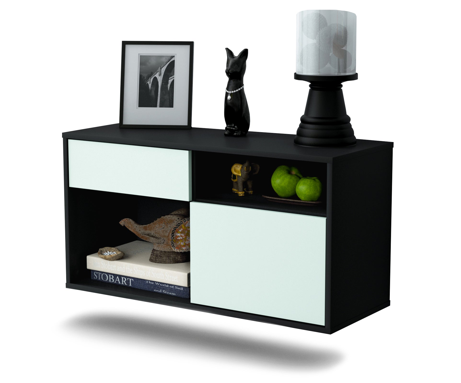 Lowboard - Albina - Design Farbakzent - Wandmontage mit Push to Open 92 cm Anthrazit