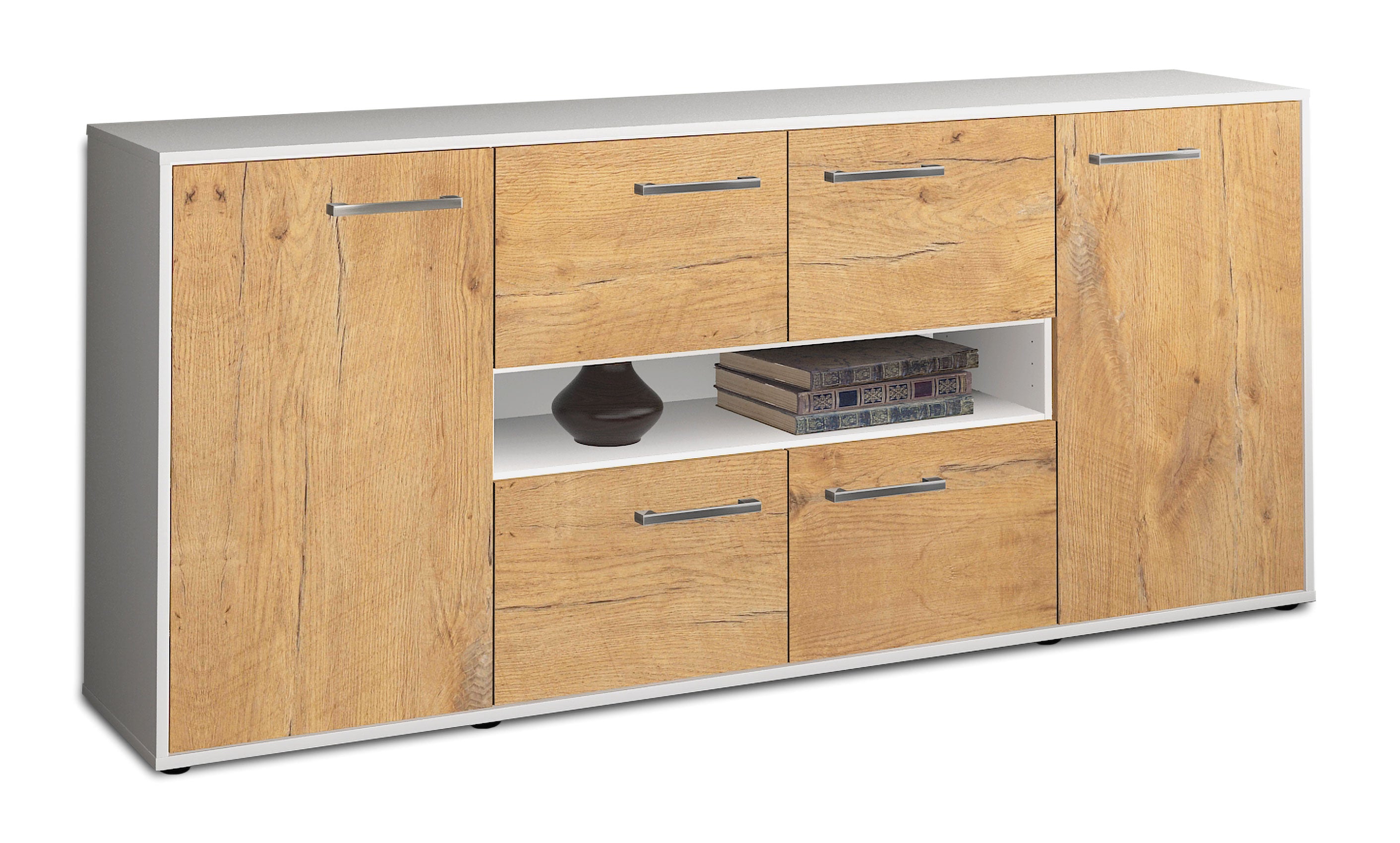 Sideboard - Farina - Design Holzdekor - Freistehend mit Griffe 180 cm Weiss