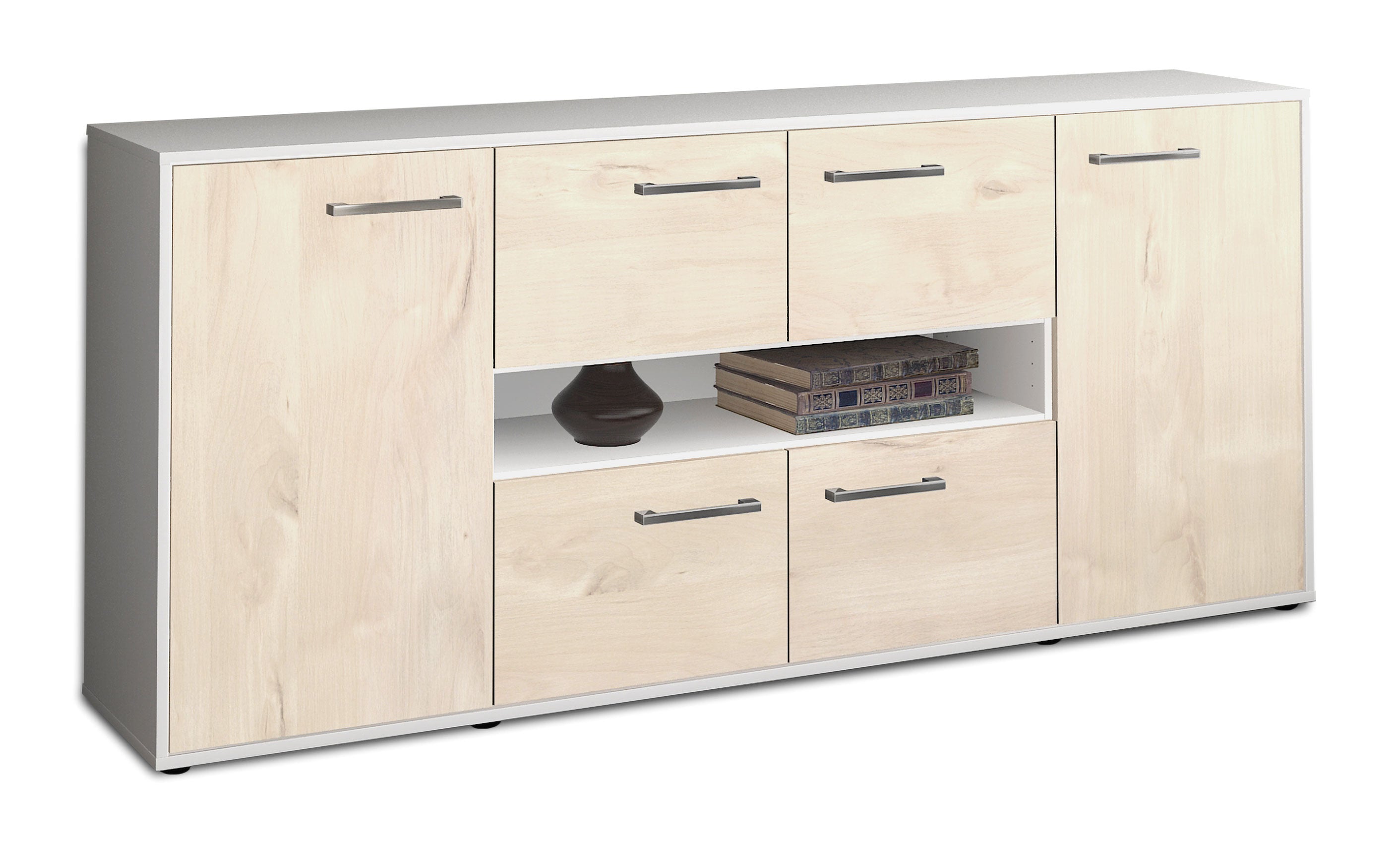 Sideboard - Farina - Design Holzdekor - Freistehend mit Griffe 180 cm Weiss