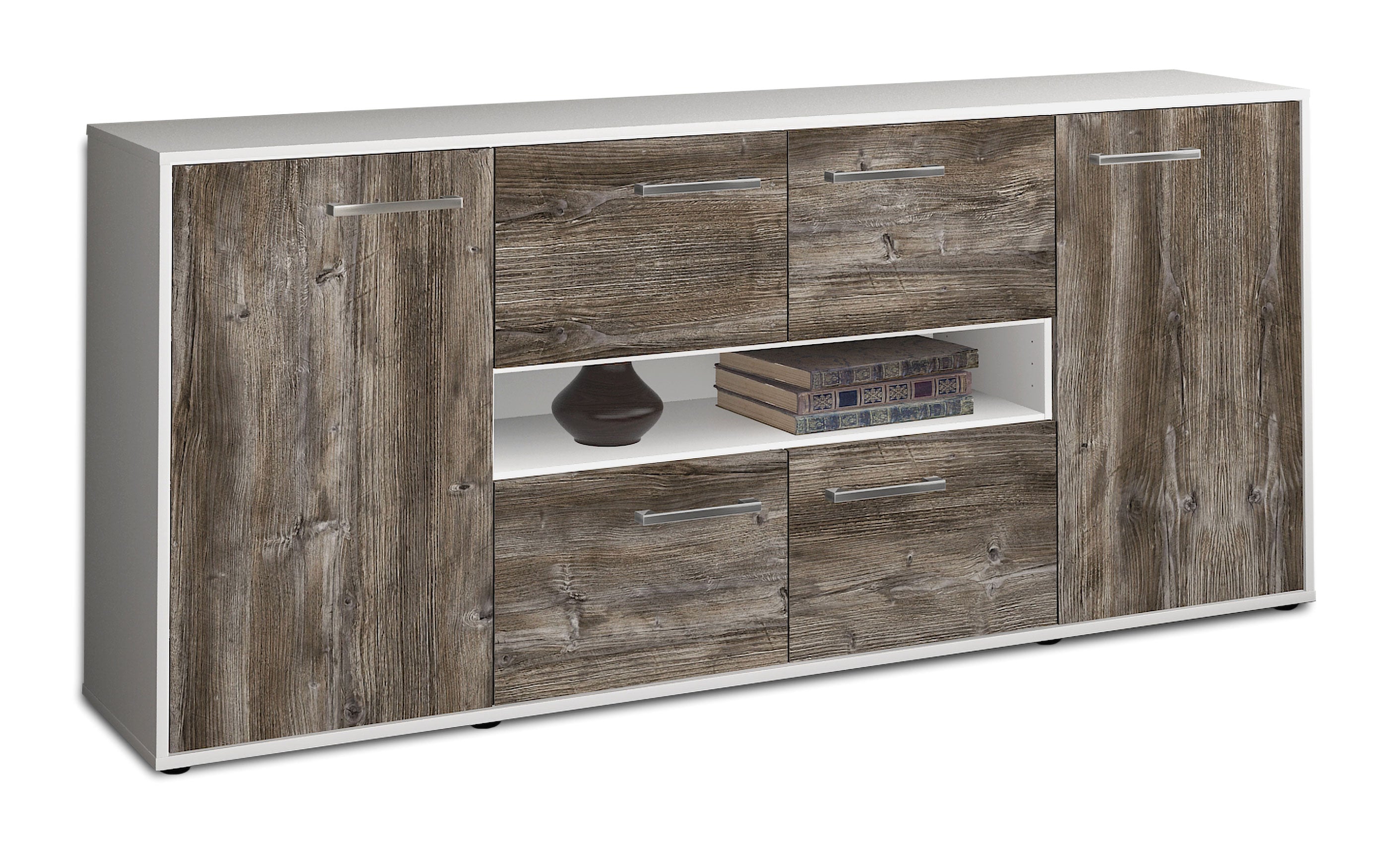 Sideboard - Farina - Design Holzdekor - Freistehend mit Griffe 180 cm Weiss