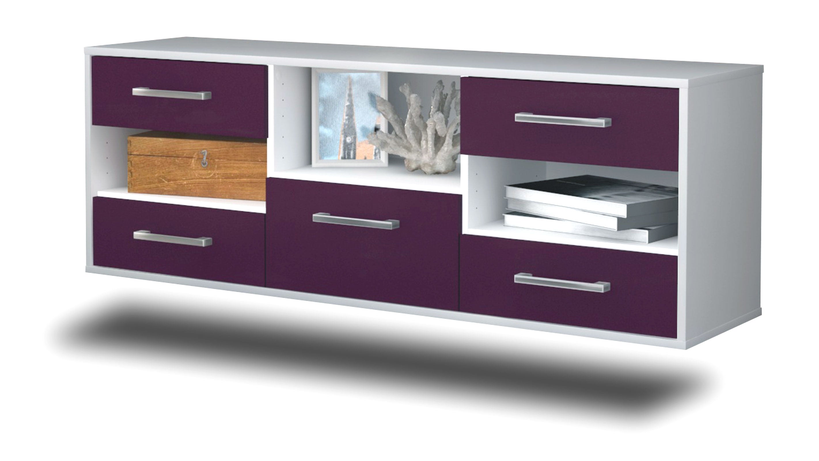 Lowboard - Annunziata - Design Farbakzent - Wandmontage mit Griffe 136 cm Weiss
