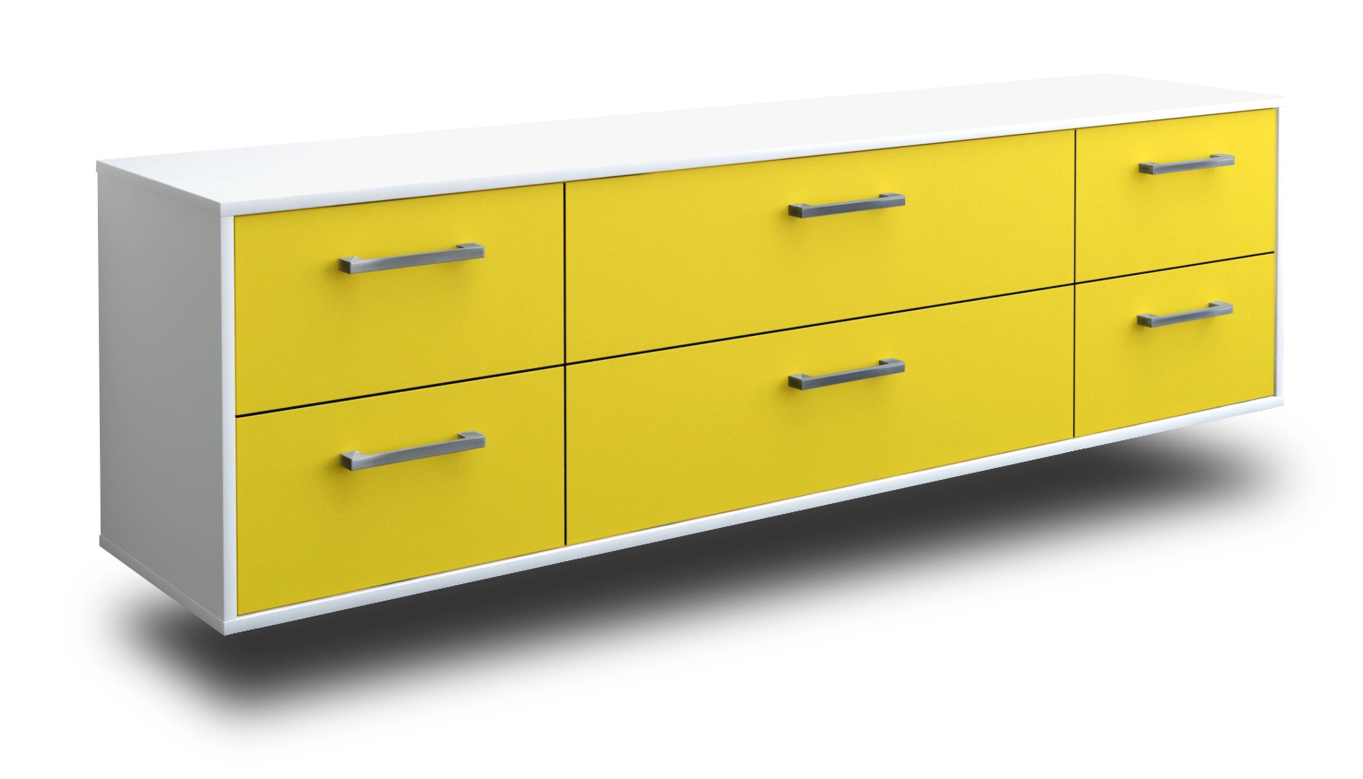 Lowboard - Assunta - Design Farbakzent - Wandmontage mit Griffe 180 cm Weiss