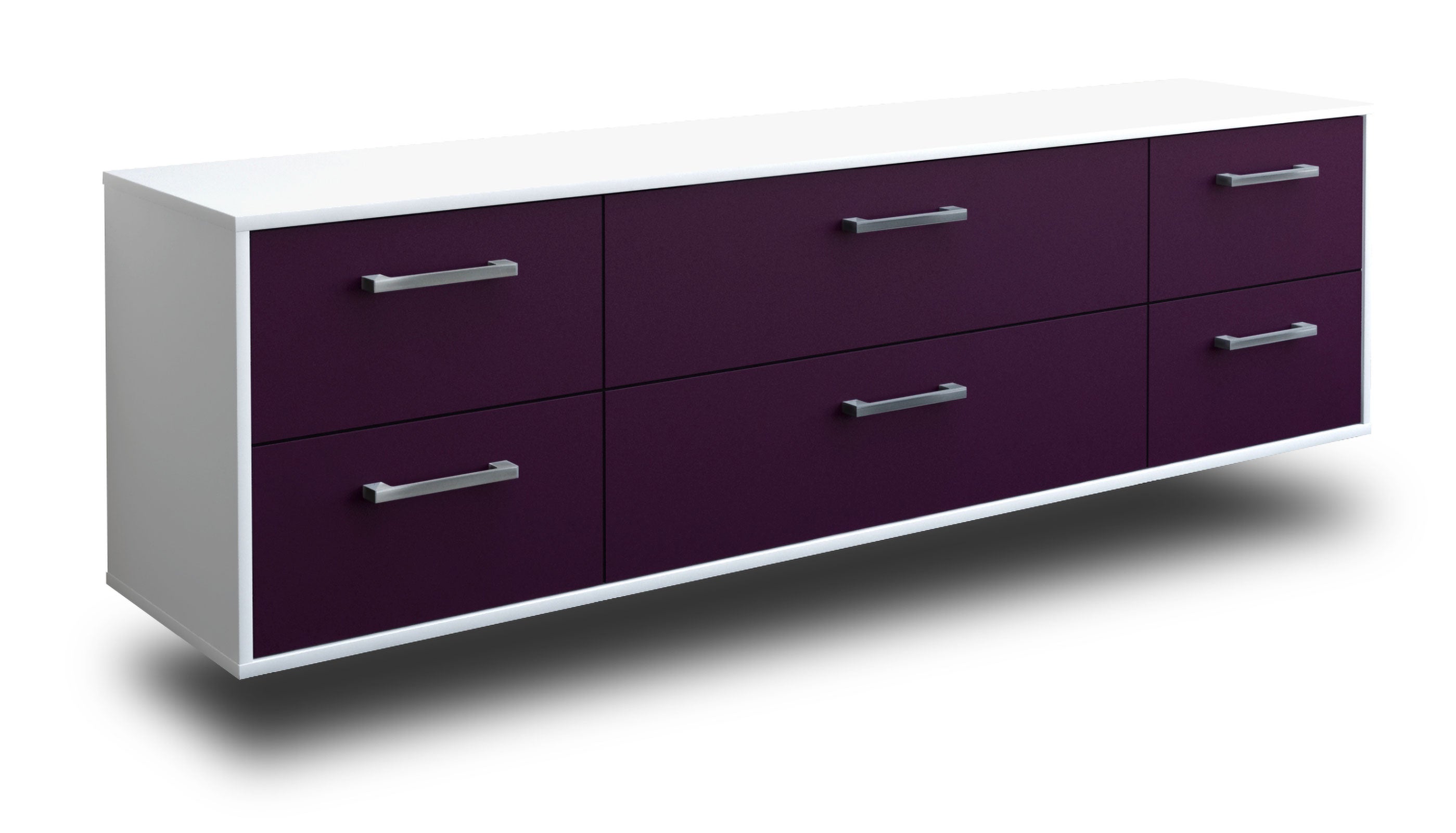 Lowboard - Assunta - Design Farbakzent - Wandmontage mit Griffe 180 cm Weiss