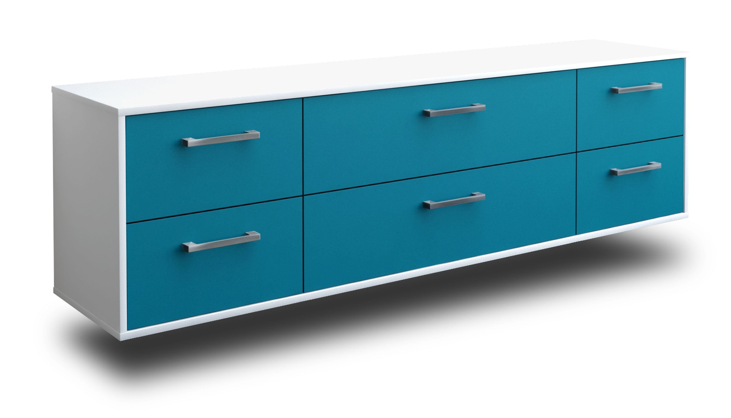 Lowboard - Assunta - Design Farbakzent - Wandmontage mit Griffe 180 cm Weiss