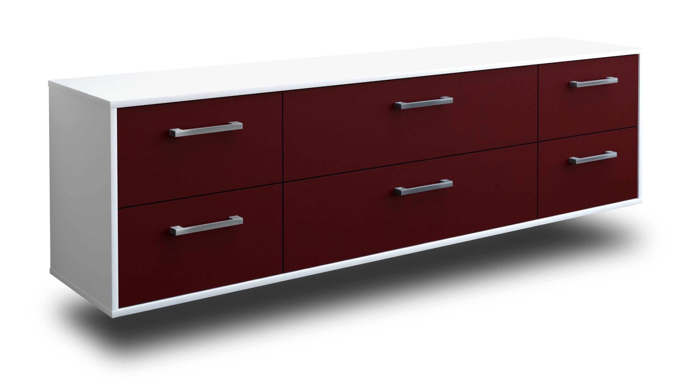 Lowboard - Assunta - Design Farbakzent - Wandmontage mit Griffe 180 cm Weiss