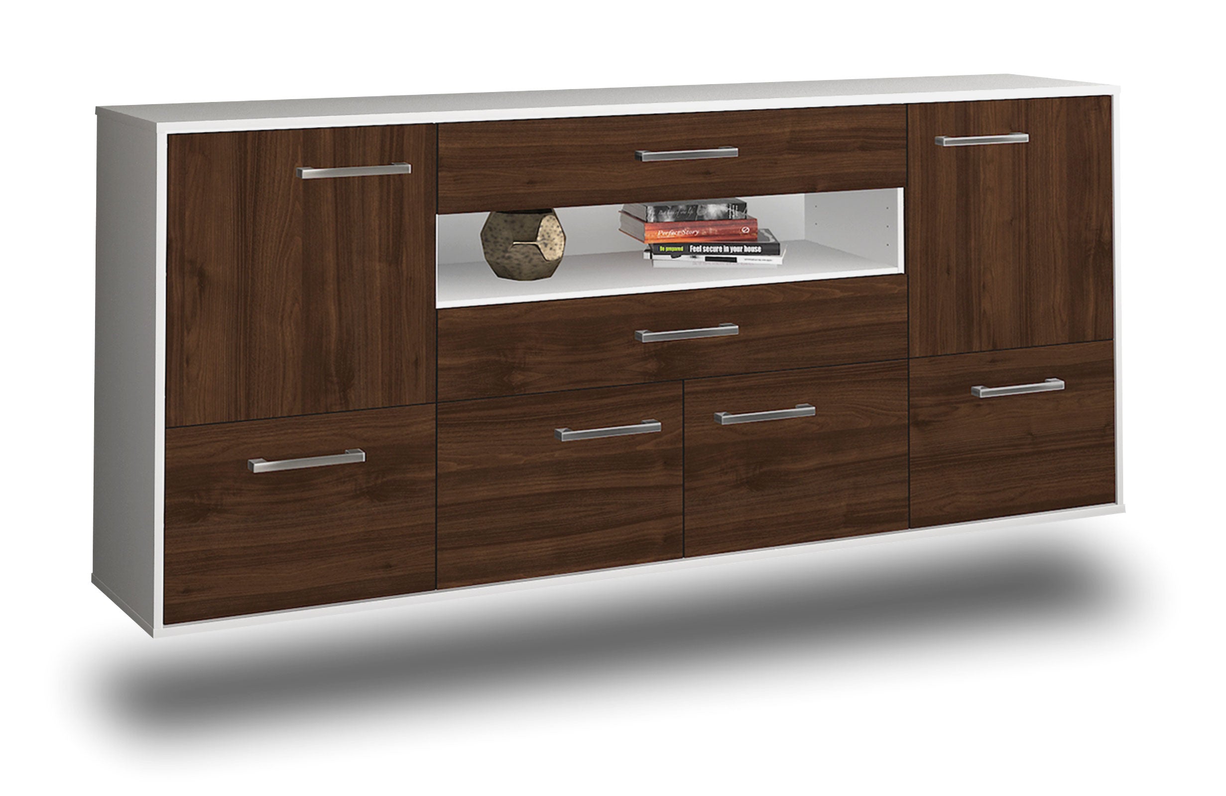 Sideboard - Emely - Design Holzdekor - Wandmontage mit Griffe 180 cm Weiss