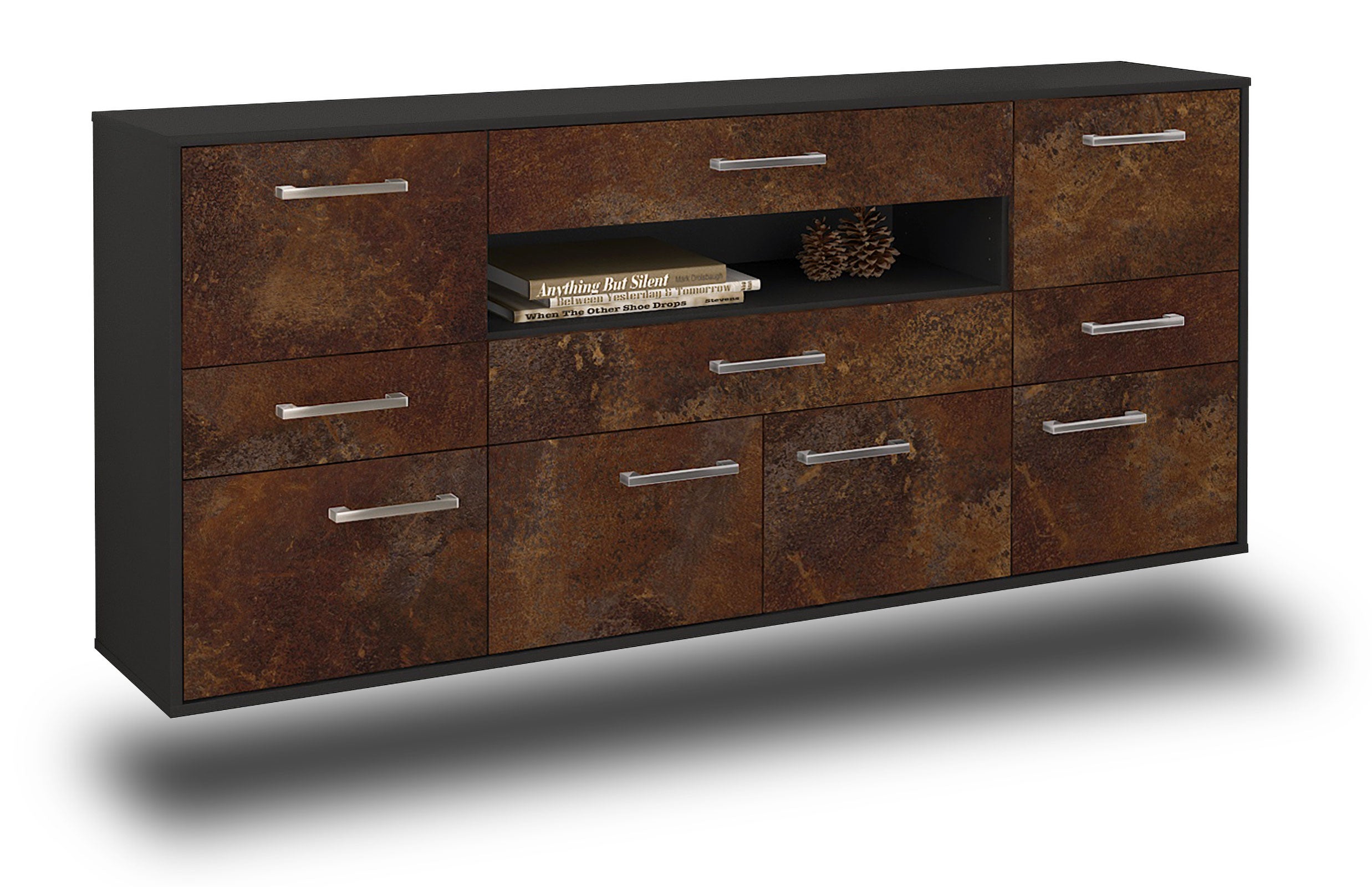 Sideboard - Emerelda - Design Industrie Stil - Wandmontage mit Griffe 180 cm Anthrazit