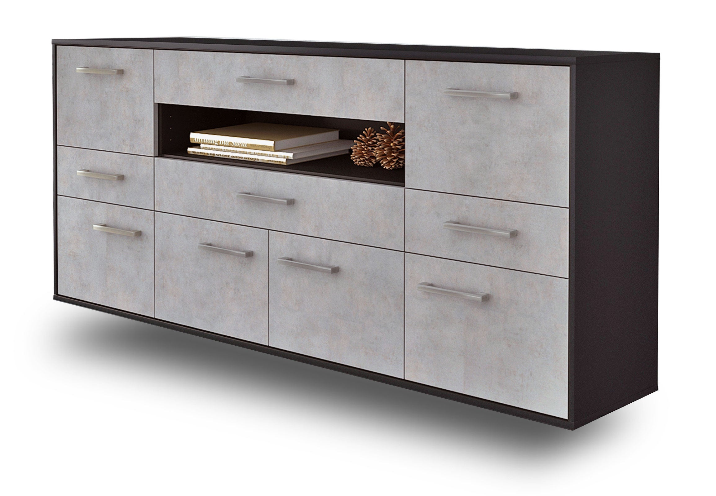 Sideboard - Emerelda - Design Industrie Stil - Wandmontage mit Griffe 180 cm Anthrazit