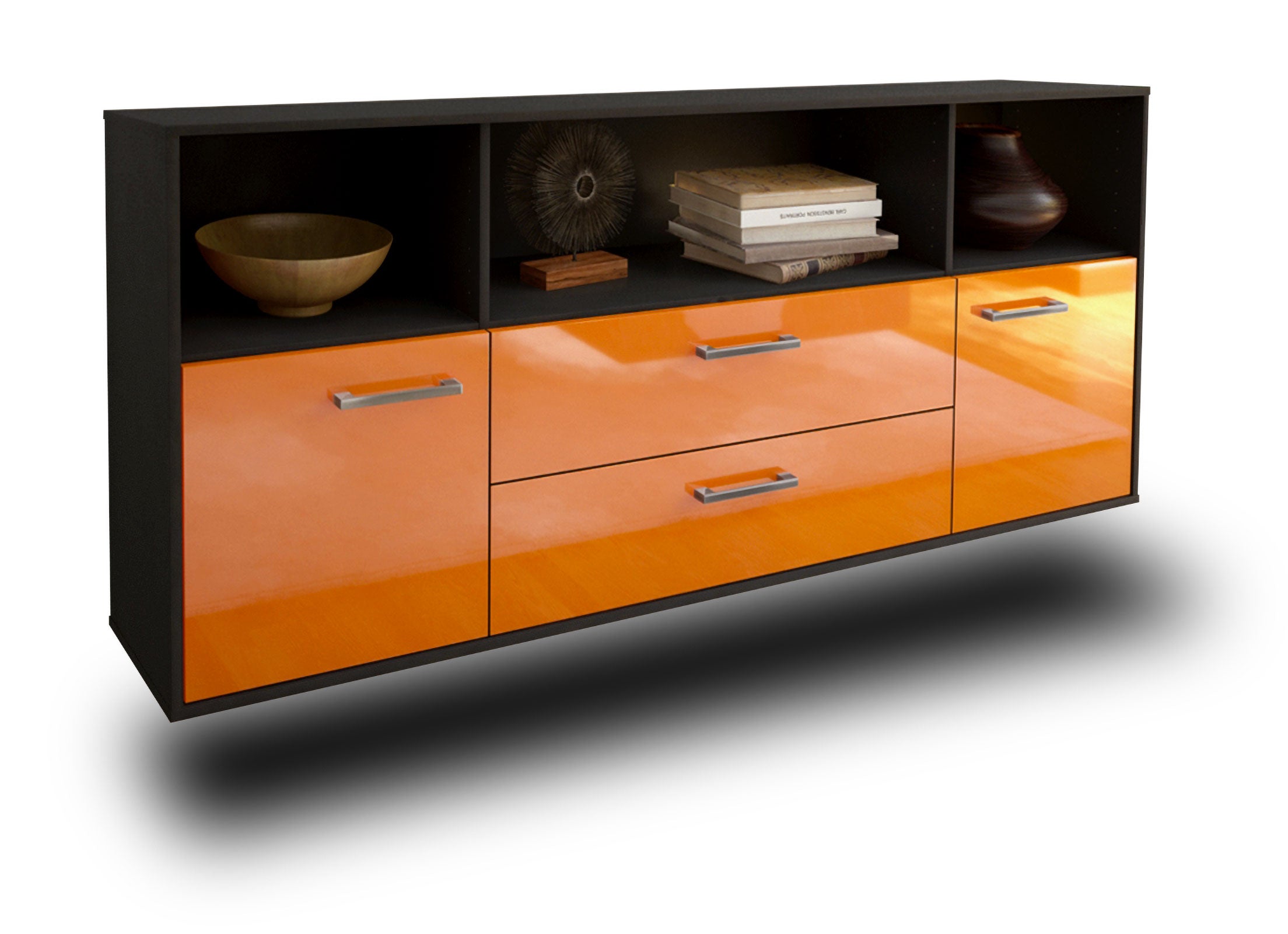 Sideboard - Enza - Design Hochglanz - Wandmontage mit Griffe 180 cm Anthrazit